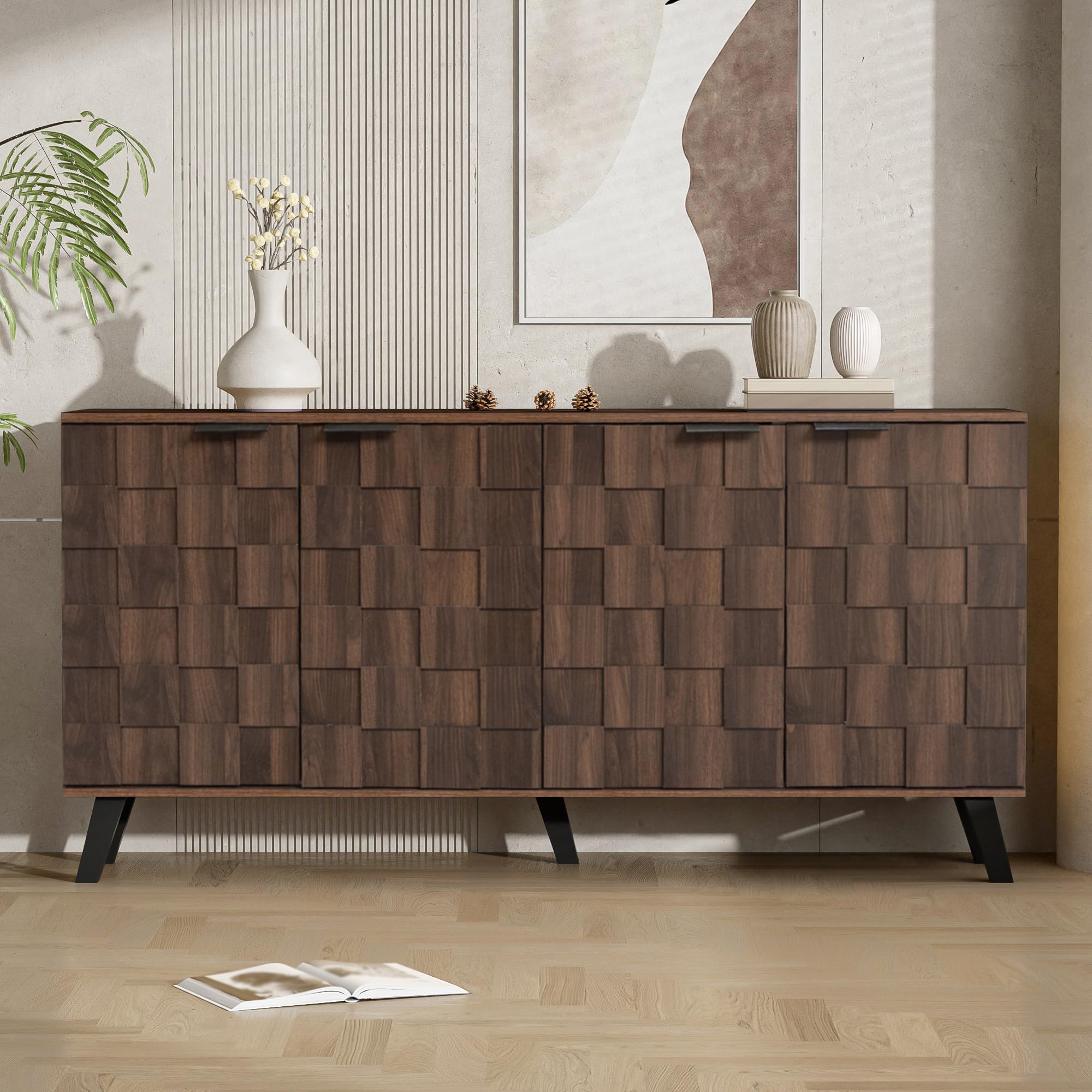 Credenza con 4 ante e effetto legno scuro, 160,5 x 35,5 x 78 cm
