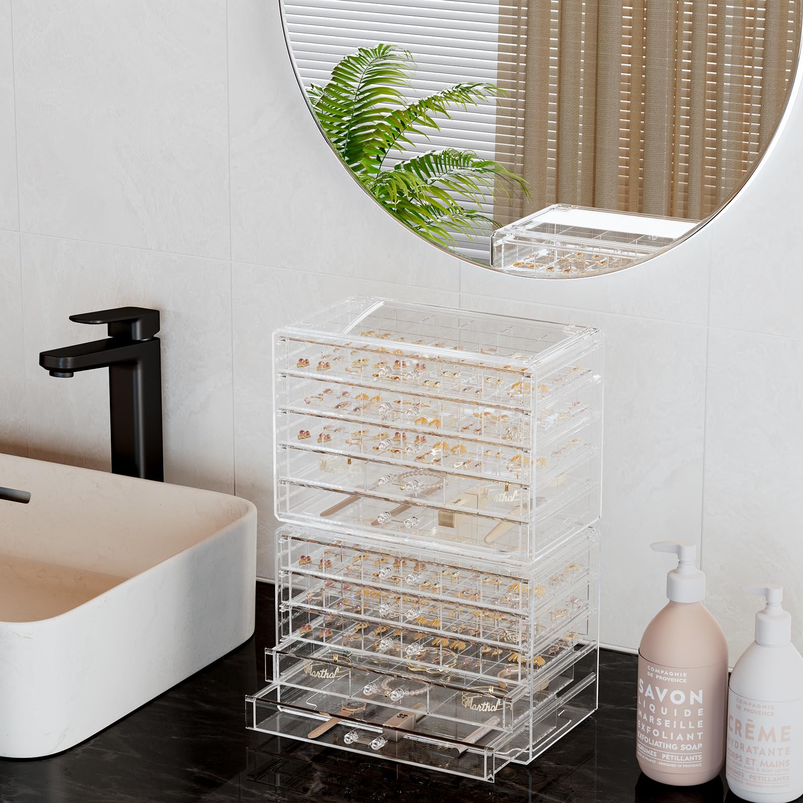ProCase Organizador para Joyas Transparente de Acrílico, Caja de Joyería Estuche con Cajones Apilables para Pendientes Anillos Pulseras y Collares para Mujeres -10 Pisos
