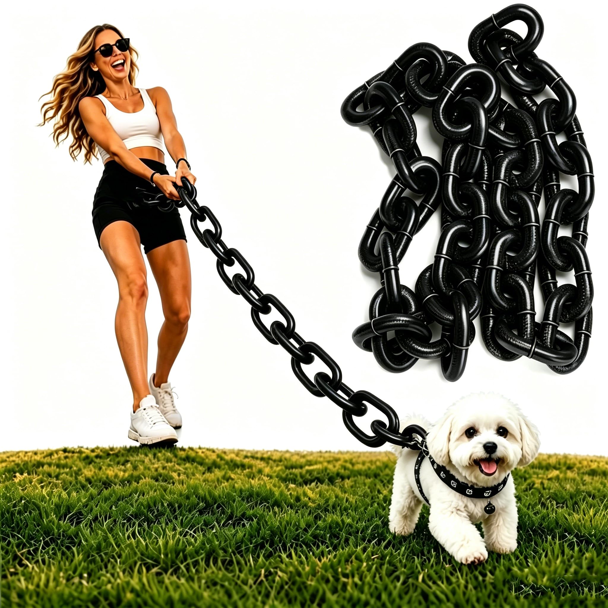 Fake Big Dog Chain Leash, Funny Lightweight Big Chain Leashes for Small Dog Puppy Cat Photo Props (Black, 200, Centimeters)