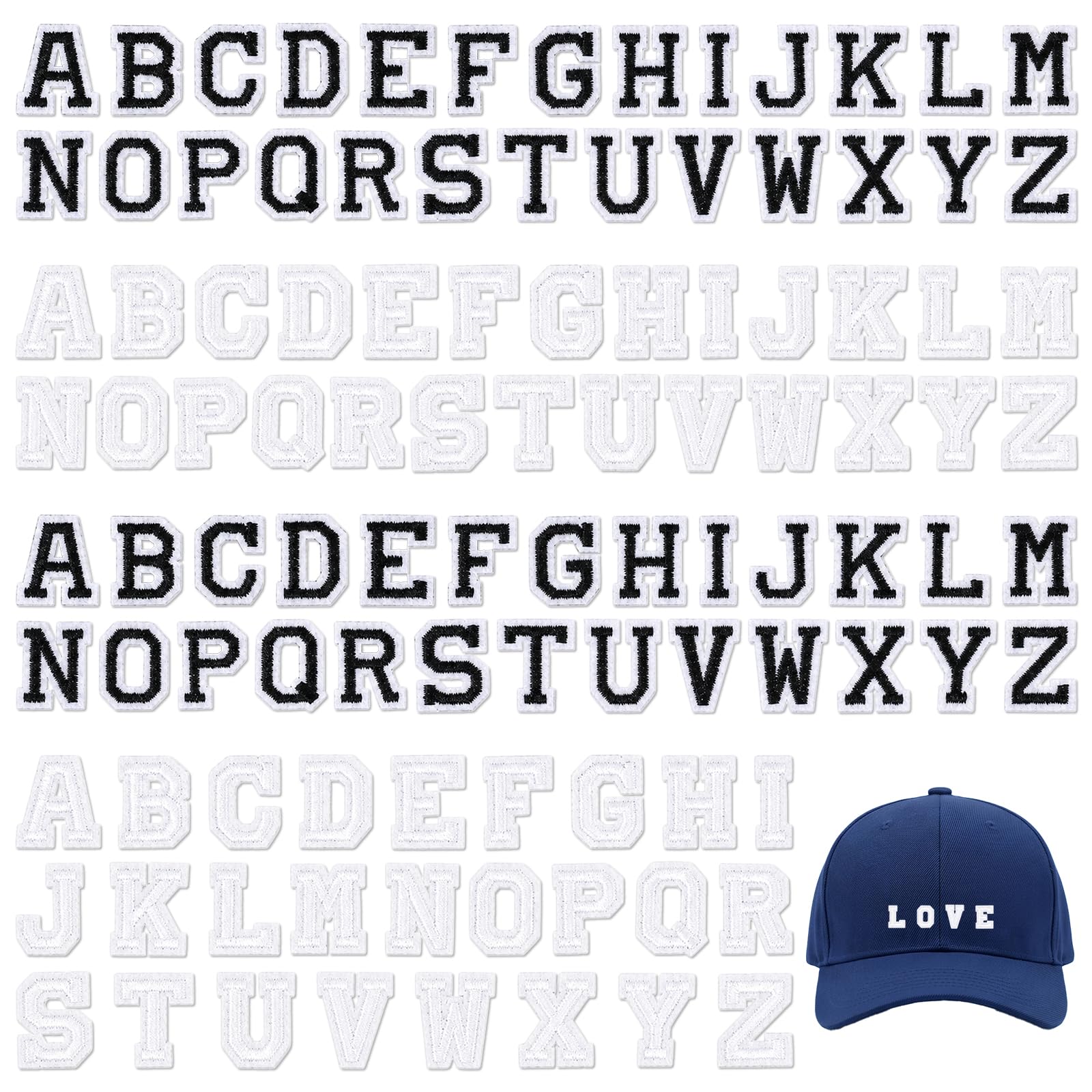 Matwsec 104 PCS Iron on Letters Patches 0.7 in 26 Alphabet A-Z Black&White