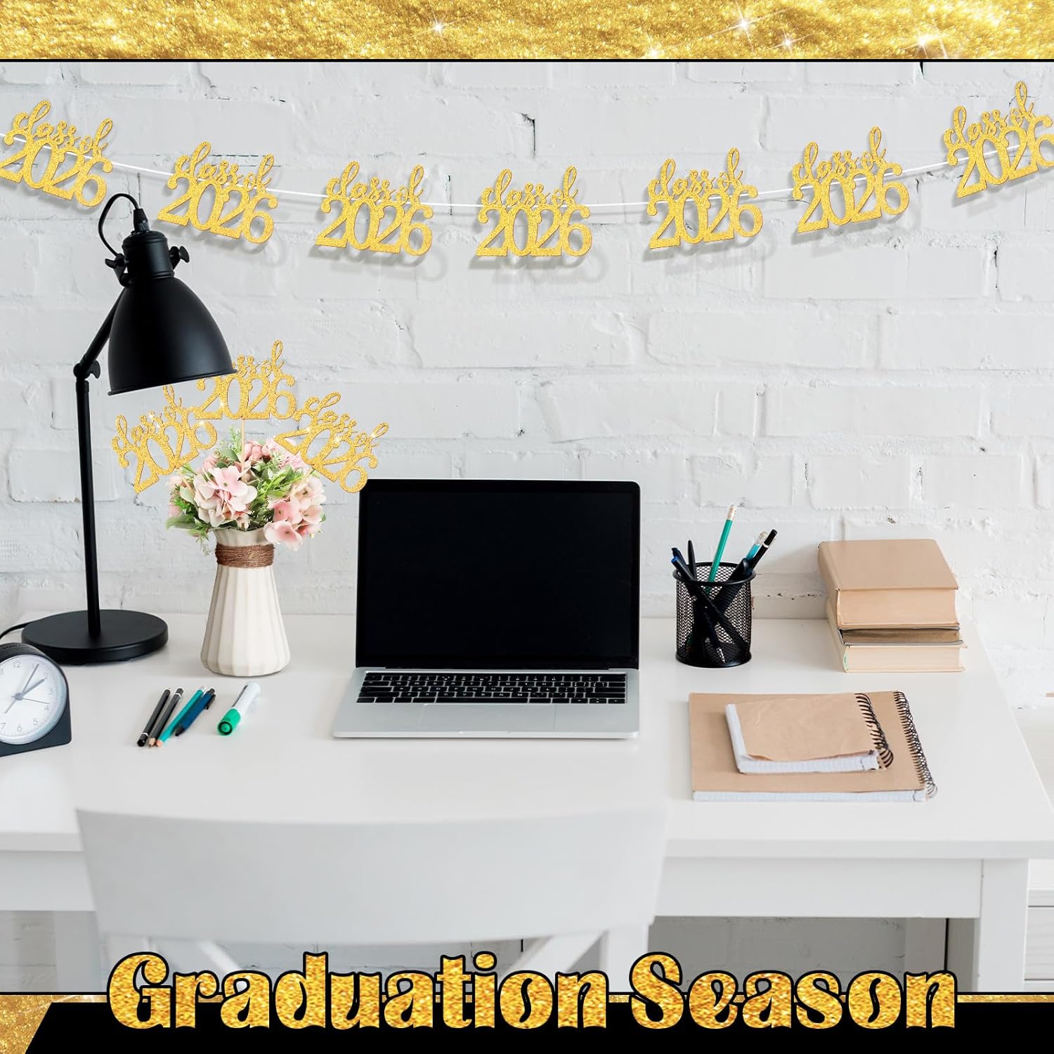 Amyhill 24 Pcs 2026 Graduation Decorations Class of 2026 Graduation Centerpiece Sticks Glitter Double Sided for Table Grad Party Decorations for Vase Table Toppers Supplies(Gold)