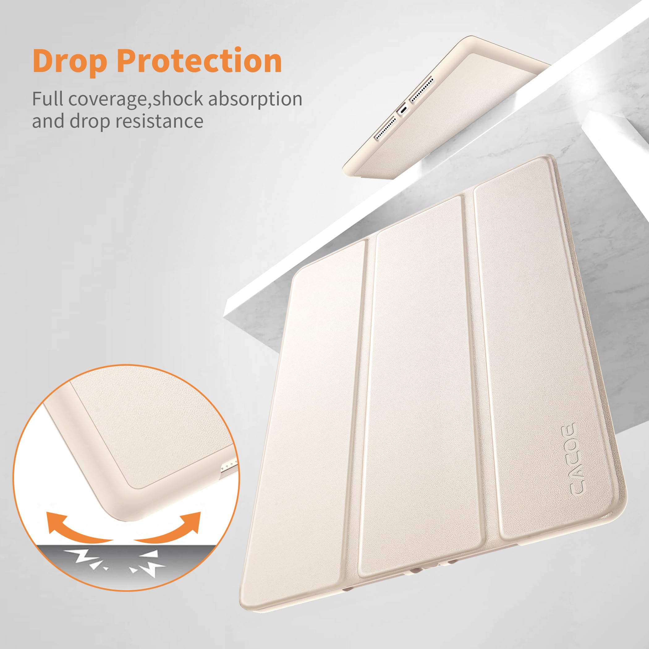 CACOE Custodia compatibile con iPad di 9a generazione 2021/8a generazione 2020/7a generazione 2019, custodia da 10,2 pollici con portapenne, cover posteriore in morbido TPU Auto Wake/Sleep, Polar Star