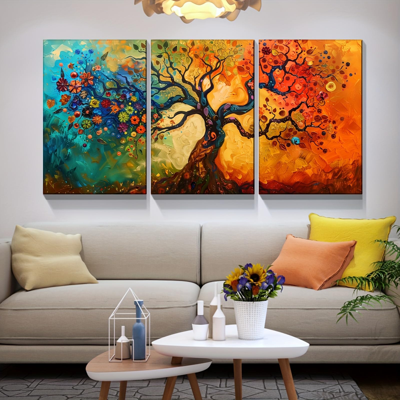 IHHGNB Vibrant Life Trees And Colorful Flowers Creative Canvas Wall Art for Bedrooms Offices Living Rooms Cafes And Bars(50x75cm(20x30in) x3/No frame)