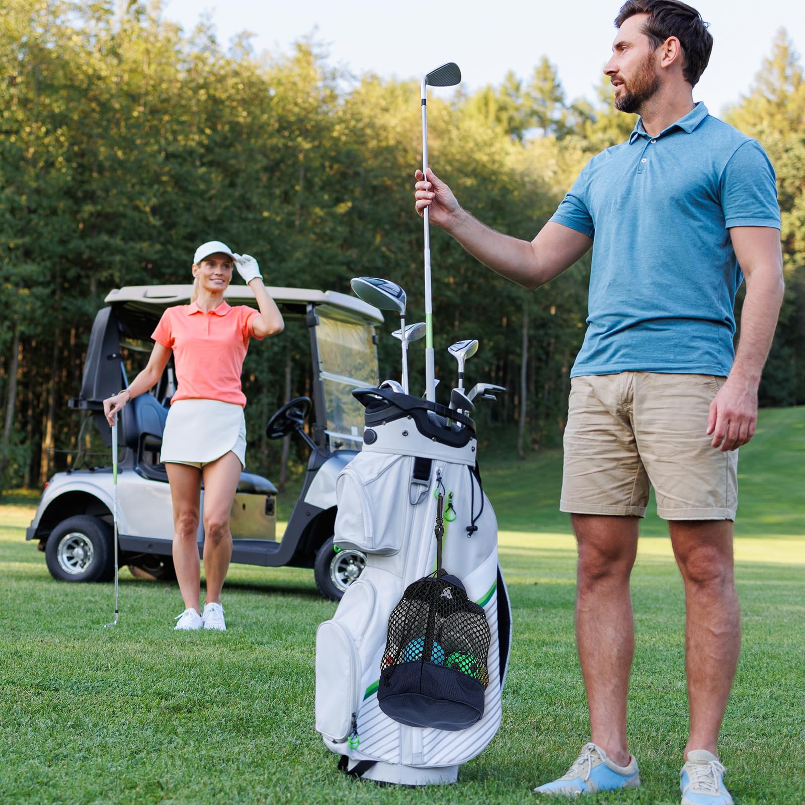 2 Stück Golf Ball Bag,Tennistasche,Golfballtaschen,Multifunktion Nylon Mesh Tasche für Aufbewahrung von Golfbällen,Tennisbällen und Anderen Bällen(Schwarz,Blau)