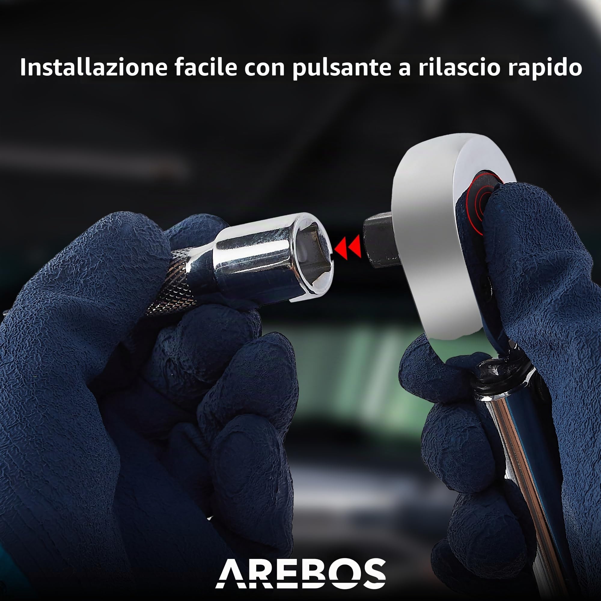 Arebos Chiave dinamometrica per auto 1/2'' 40-210 Nm | Set di 6 chiavi con bussole 17, 19 e 21 mm, prolunga, guanti da montaggio e valigetta | Tolleranza +/- 4%