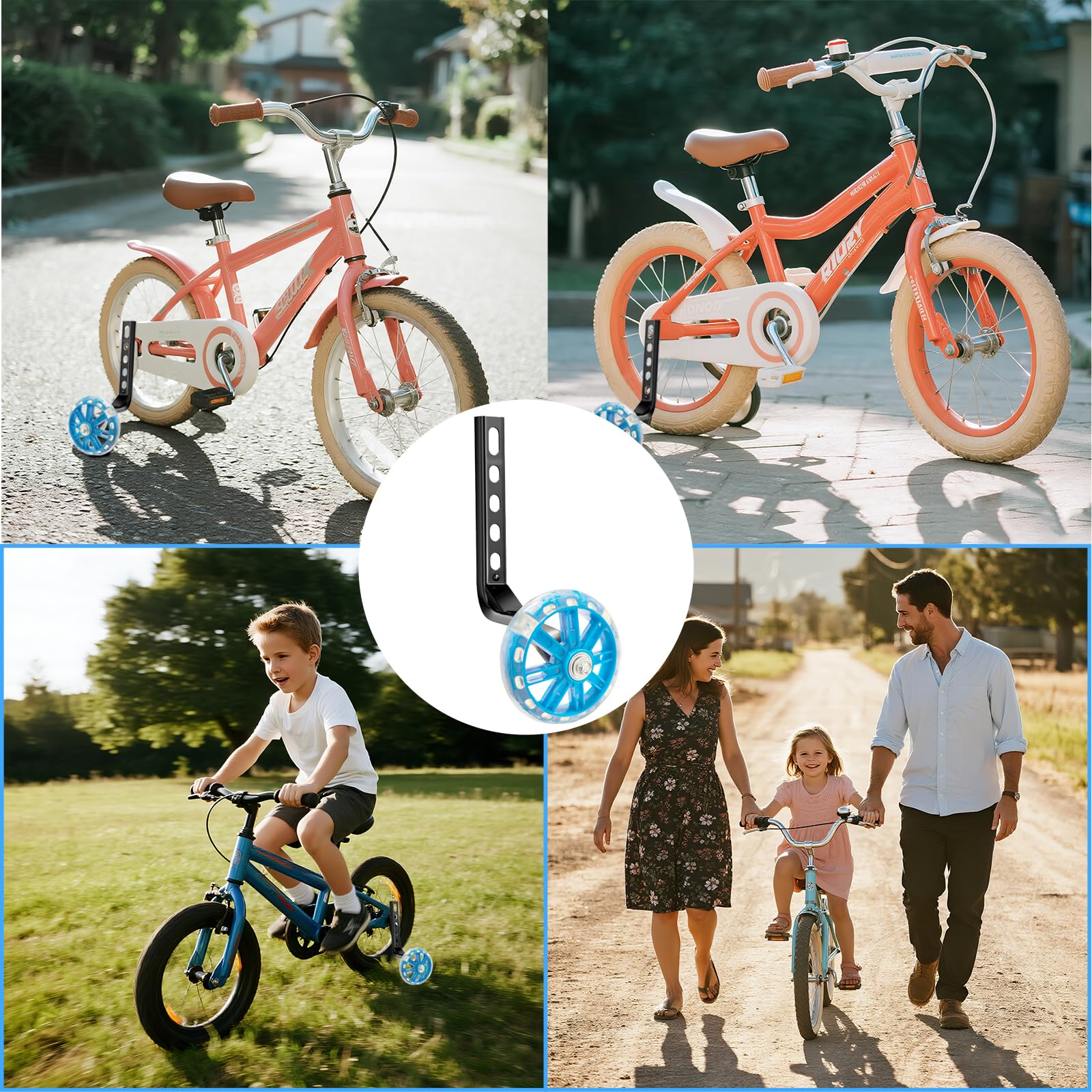 1 Paia Rotelle Universali per Bicicletta da Bambino, Ruote Ausiliarie per La Bicicletta, Training Wheels, Allenamento per Flash, Ruote Laterali Bici Bambino per 12-20 Pollici Bicicletta (Blu）