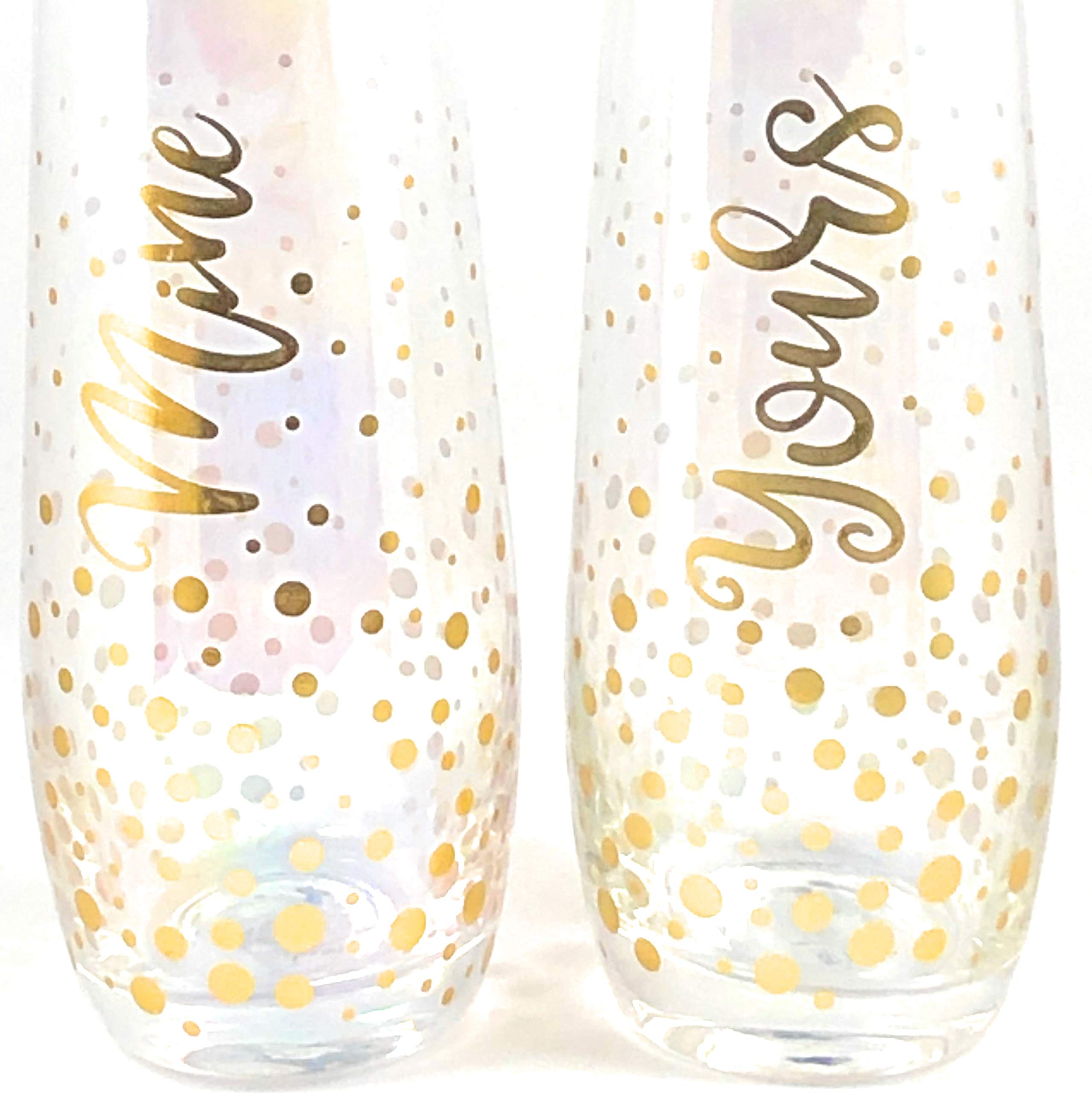 Elegant Stemless Champagne Glass, Set of 2, 8 Ounces Mine Yours Confetti