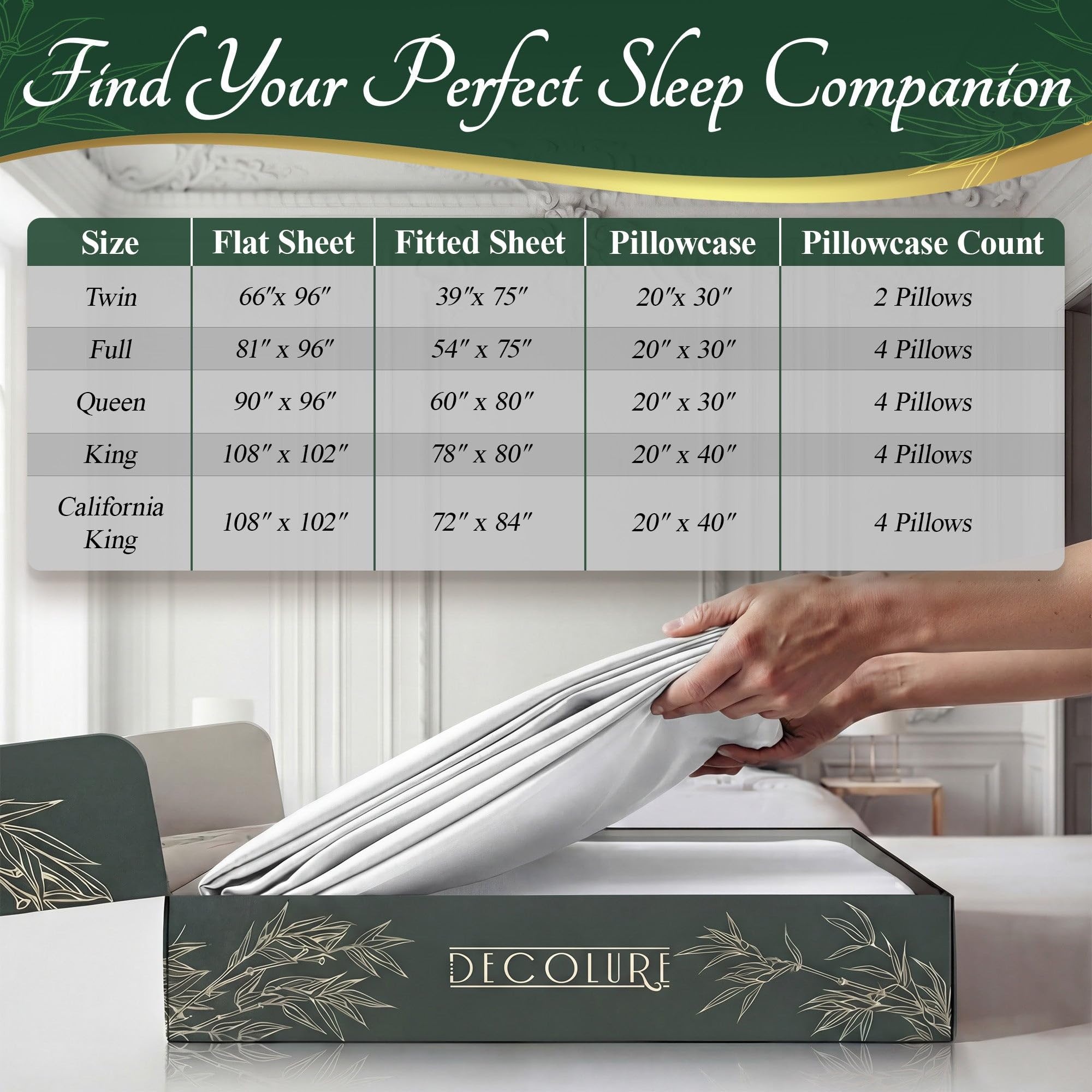 DECOLURE 100% Organic Viscose Derived from Bamboo Sheets Queen Size 6pcs - Ultra Soft & Luxuriously Cooling, 17" Deep Pocket, Double Stitching, Perfect for Hot Sleepers - Queen Bed Sheets (White) — view 8
