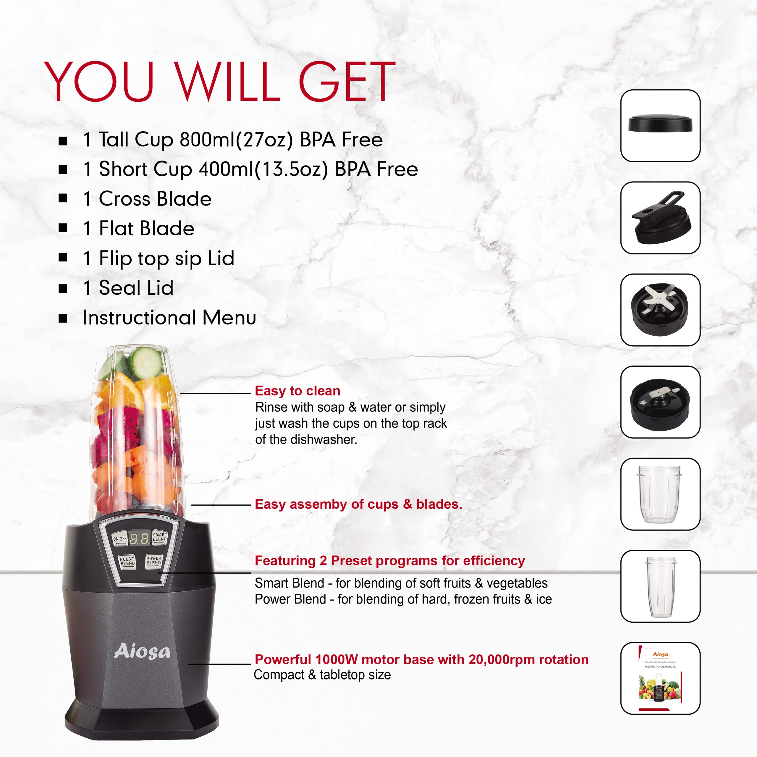 Smoothie maker,Smoothie Blenders,1000 watt with Two Blade and Two Cup