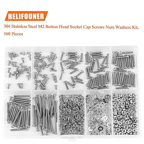 Miniatura 5 de 560 piezas M2 x 0.157 in 0.236 in 0.315 in 0.394 in 0.472 in 0.630 in 0.787 in, cabeza de botón, tornillos, arandelas, tuercas, acero inoxidable 304