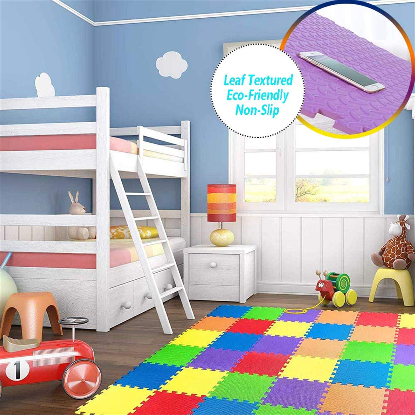 Generico Tappetino Puzzle in Schiuma ad Incastro per Bambini, 10 Piastrelle reversibili Impermeabili Antiscivolo in Eva per Pavimenti, tappetini Morbidi per Sala Giochi e Yoga, tappetini Colorati per