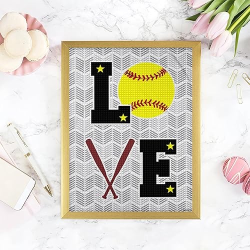 Miniatura 3 de QAZWSX Kits de pintura de diamantes de softbol divertido amor gráfico pintura de diamantes DIY 5D arte de gemas para adultos niñas, accesorios de