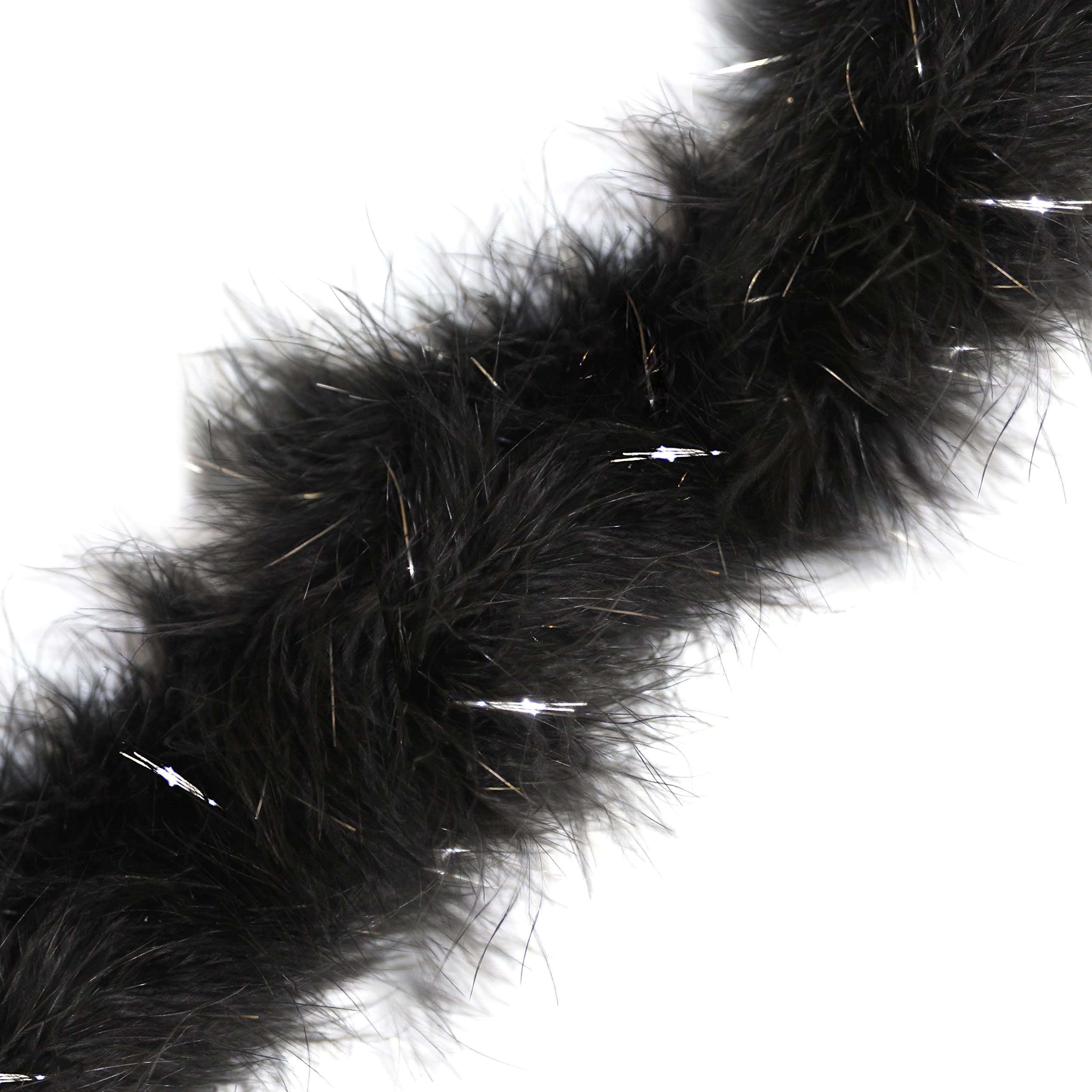 1 Metre - Marabou Swansdown Feather Trim Soft & Fluffy Craft - (Black/Silver Tinsel)