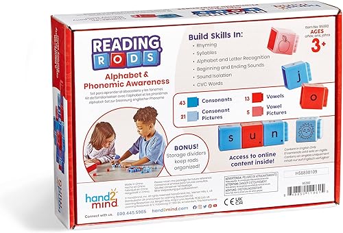 Miniatura 9 de hand2mind Varillas de lectura Alfabeto y conciencia fonémica, Actividades de construcción de palabras, Bloques de letras, Palabras CVC para jardín