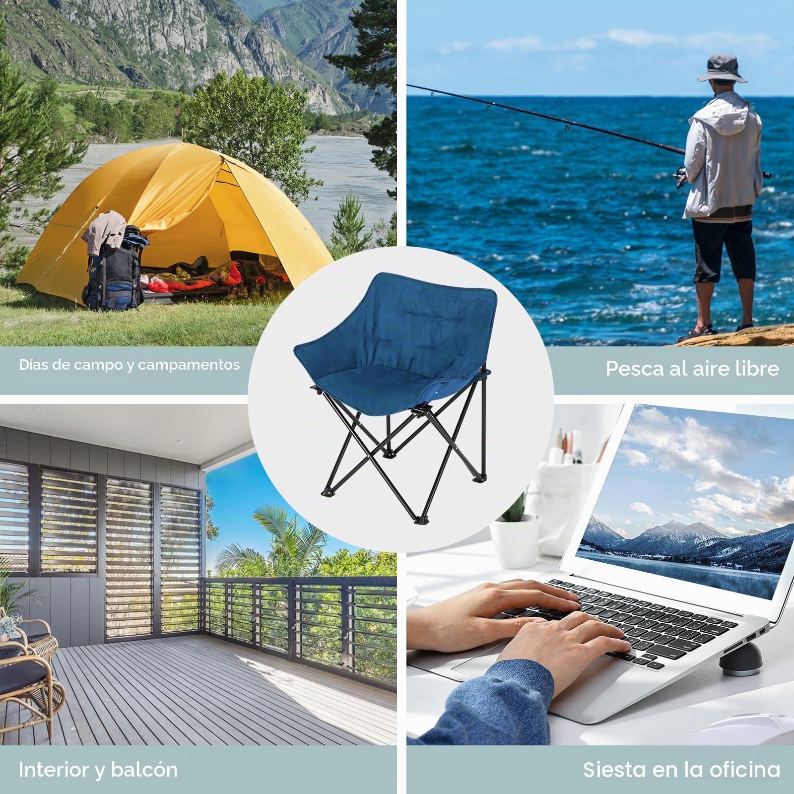 WOLTU Silla Camping Plegable, Portátil y Ligera, Azul
