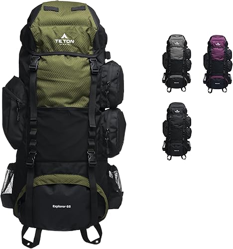TETON Sports Explorer - Mochila con marco interno completo, equipo de viaje ajustable para mochileros, funda repelente al agua, saco de dormir y