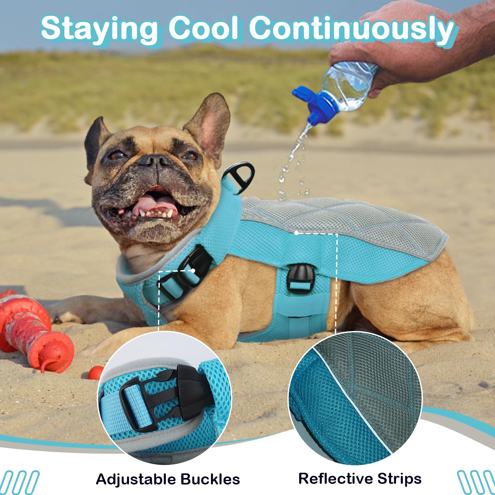Gilet Rafraichissant pour Chien, Manteau Confortable de Refroidissement Respirant Harnais pour Journées Chaudes d'Eté, Bleu S