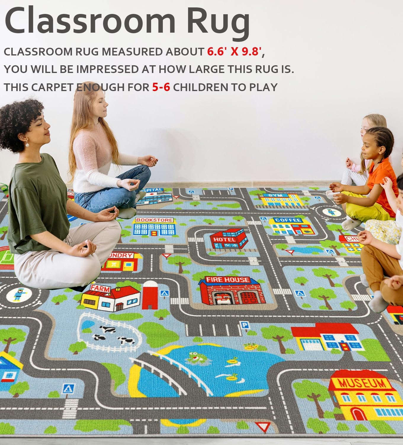 Kids Carpet Playmat Rug 6'6''x9'8'', Kids Rugs for Bedroom, Non-Slip Town City Road Map Car Rugs for Kids Toy Cars, Track Carpet Play Rug for Playroom Classroom Decor (Sky Blue)