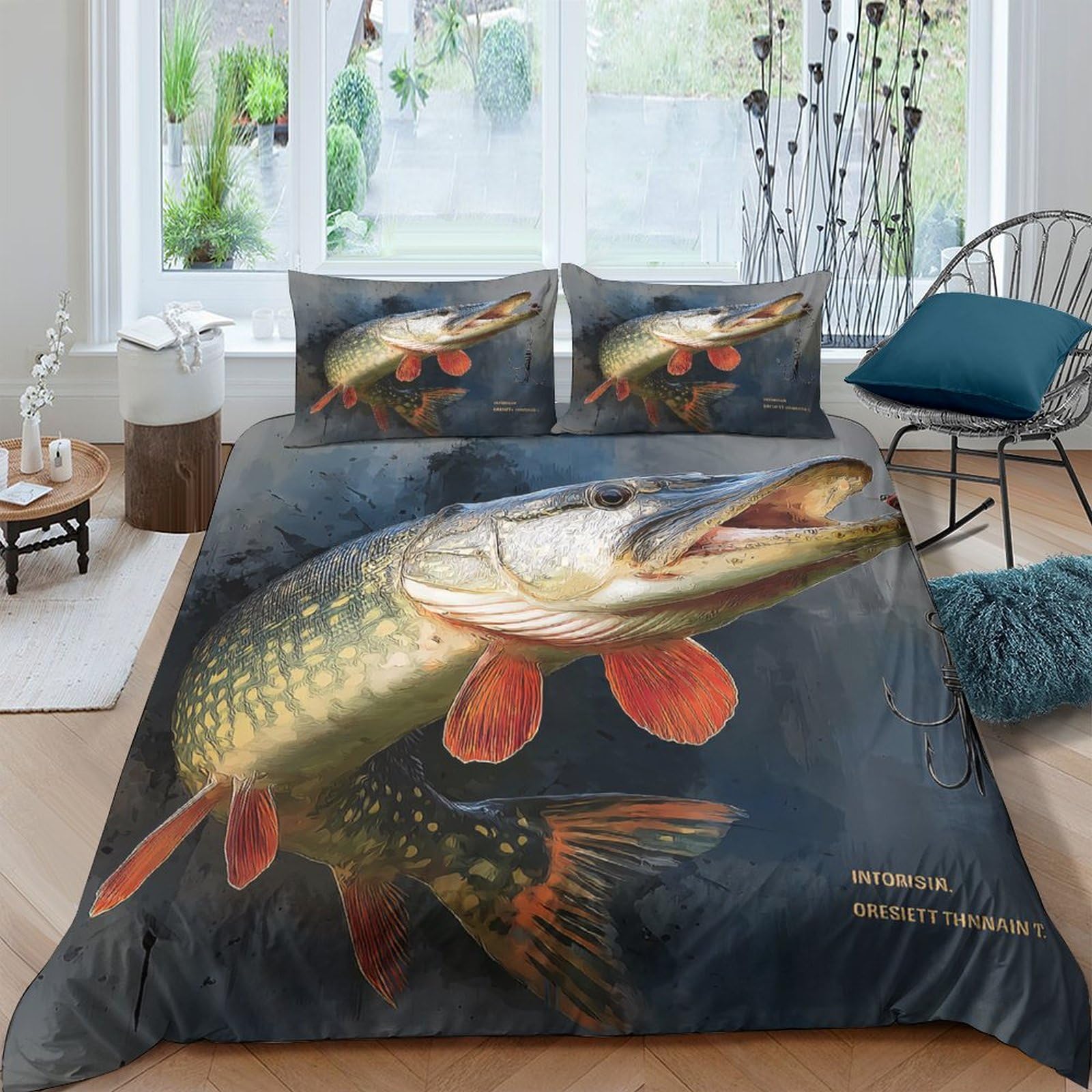 Ctjqhvkz Style-7 3D Printed Pike Fish Fitted Sheet Microfiber Soft Dark Aquatic Predator Mattress Cover For Bedroom Guest Room Decor Single（135X200cm）