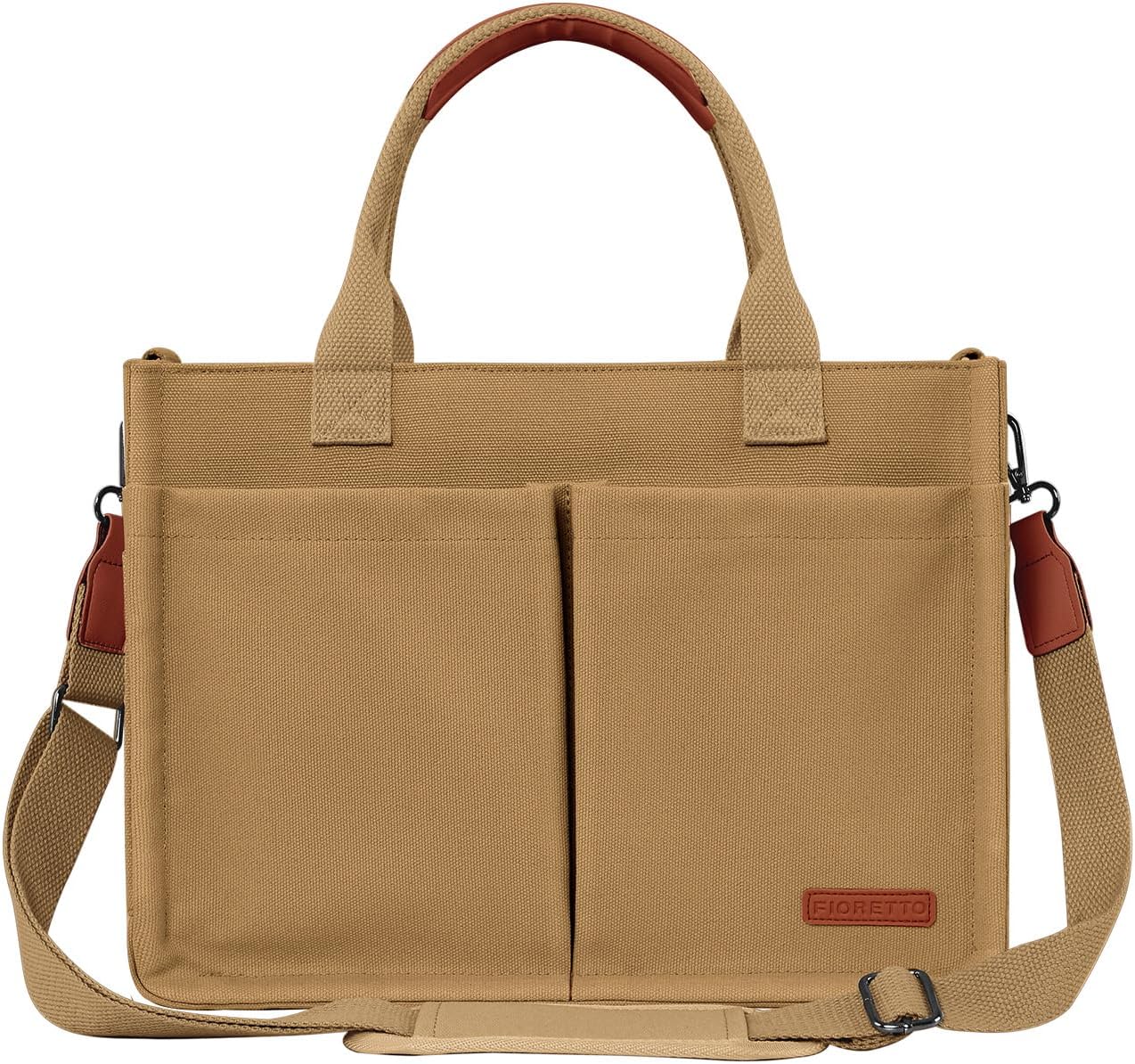 FIORETTO Womens Canvas Tote Bag Purse with Individual Compartment, Zipper Top, Reinforced Bottom & Luggage Sleeve - Image 2