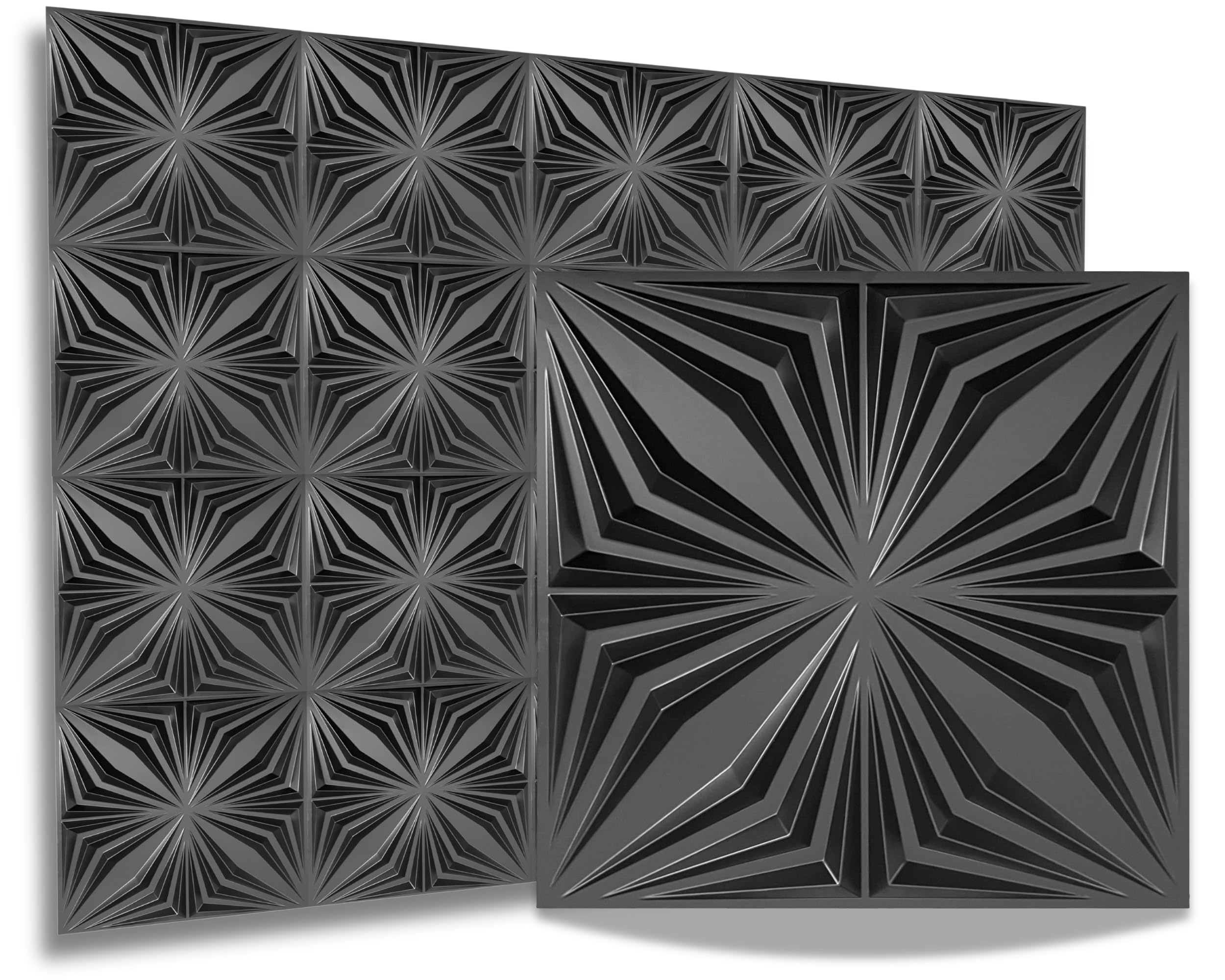 Eurodeco 8 PCS/2 m² 3D Paneele PVC Kunststoffpaneele Wandpaneele Gaming Zimmer Wand Decke 3D Optik Brillant Black (8) PVC 3D Platten