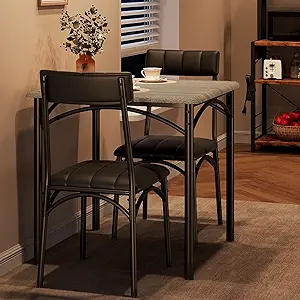 GarveeHome Dining Table Set for 2, Kitchen Table with 2 Upholstered Chairs, Wood Square Dining Table and Chairs Set for Small Space, Apartment, Dinner, Rustic Gray