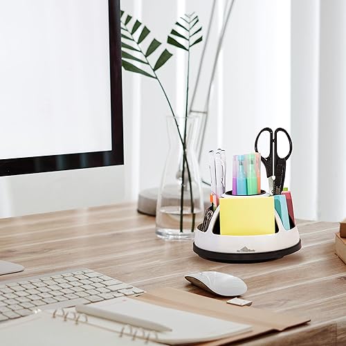 Miniatura 6 de myHomeBody Organizador de bolígrafos para escritorio, suministros de oficina, rotación de escritorio, compartimentos, redondo negro