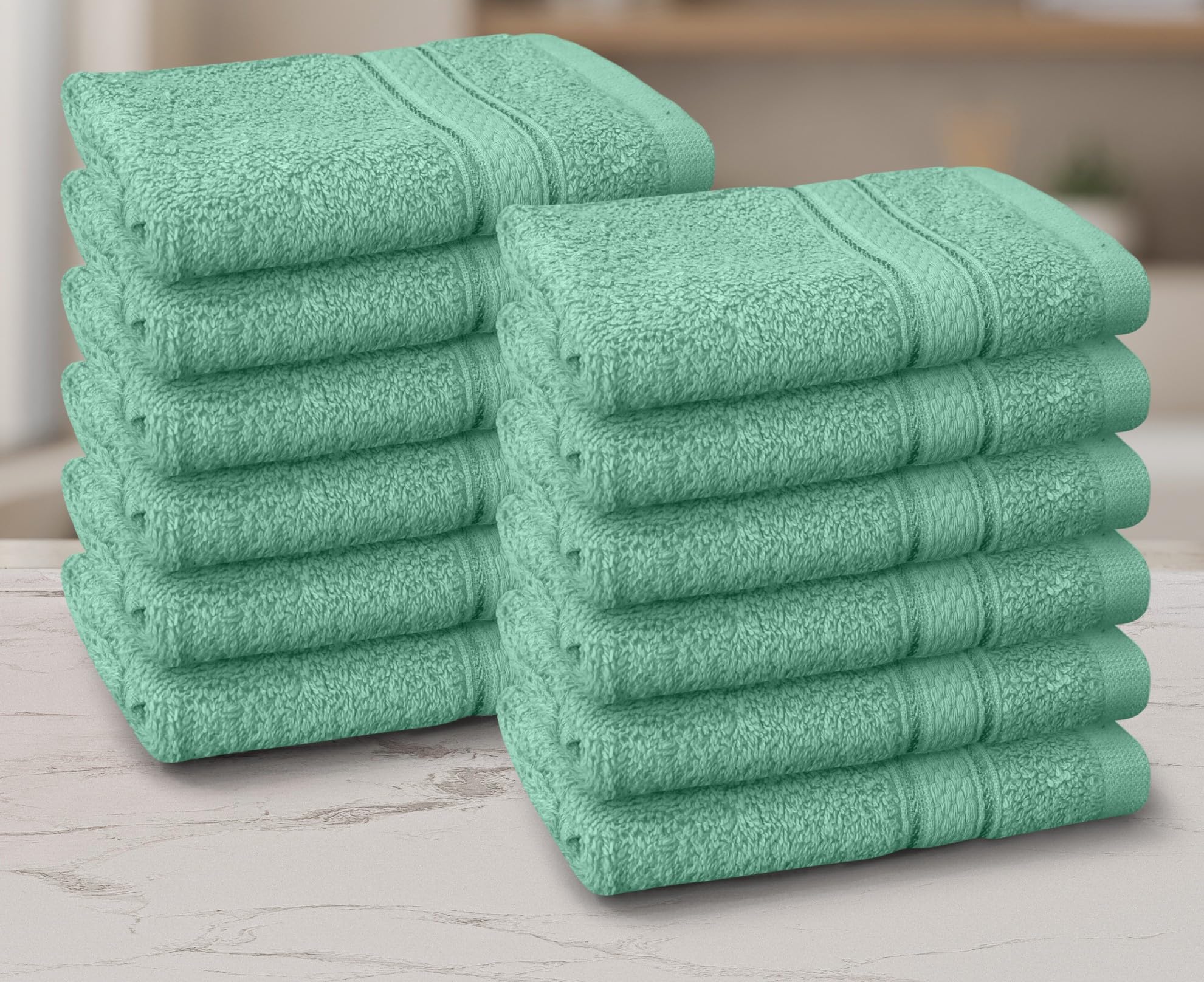 Casabella 12 Pack Flannel Face Cloth - 100% Cotton Face Towels Soft & Absorbent Super Quality Washcloths 30x30CM, Fingertip Towels for Makeup Removal & Cleansing - Seafoam Face Cloth