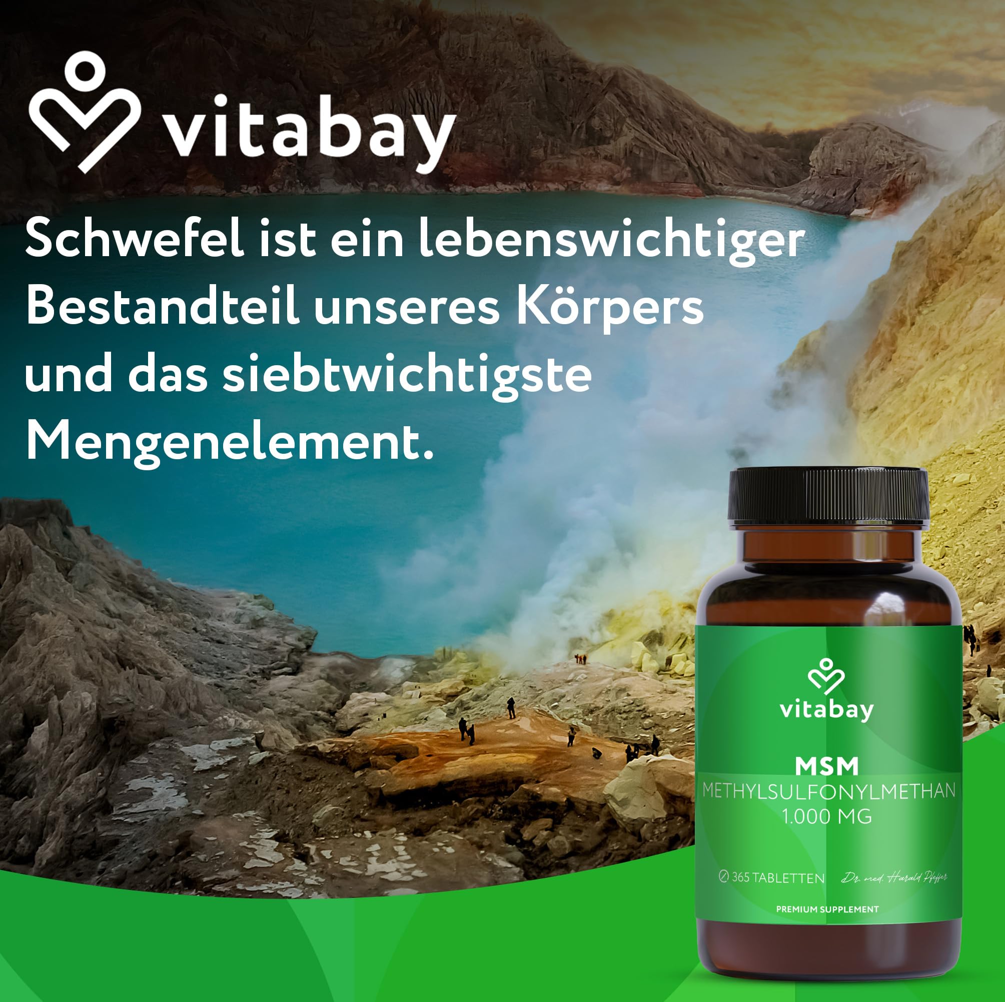 Vitabay MSM Tabletten Hochdosiert - 365 MSM Tabletten Hochdosiert Vegan - Pulver 2000 pro Tagesdosis - Schwefel Gelenkskapseln - Pflanzliche Kapseln 2000