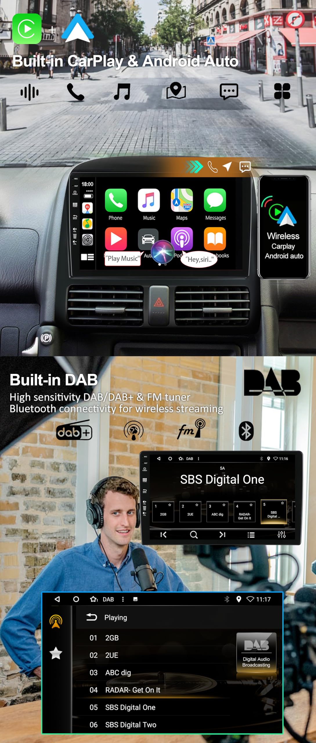 [Wbudowane DAB] – Android 14 IPS radio samochodowe do Honda CRV (1998-2006) – bezprzewodowy Carplay/Android Auto – 4G + 64 G – kamera LED + mikrofon – 9 cali 2 DIN – sterowanie kierownicą