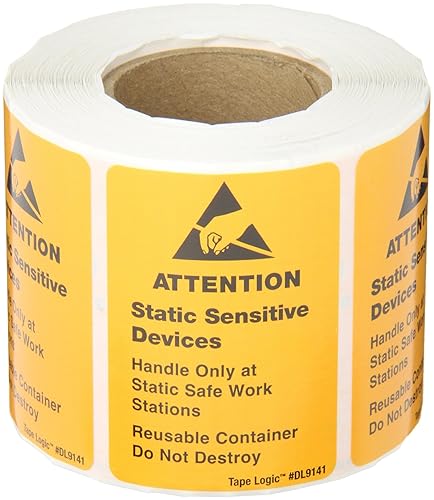 Cinta Logic dl9141anti estática Etiqueta Leyenda Static Sensible dispositivos con Graphic 212 longitud x 134 ancho Negro sobre naranja rollo de 500