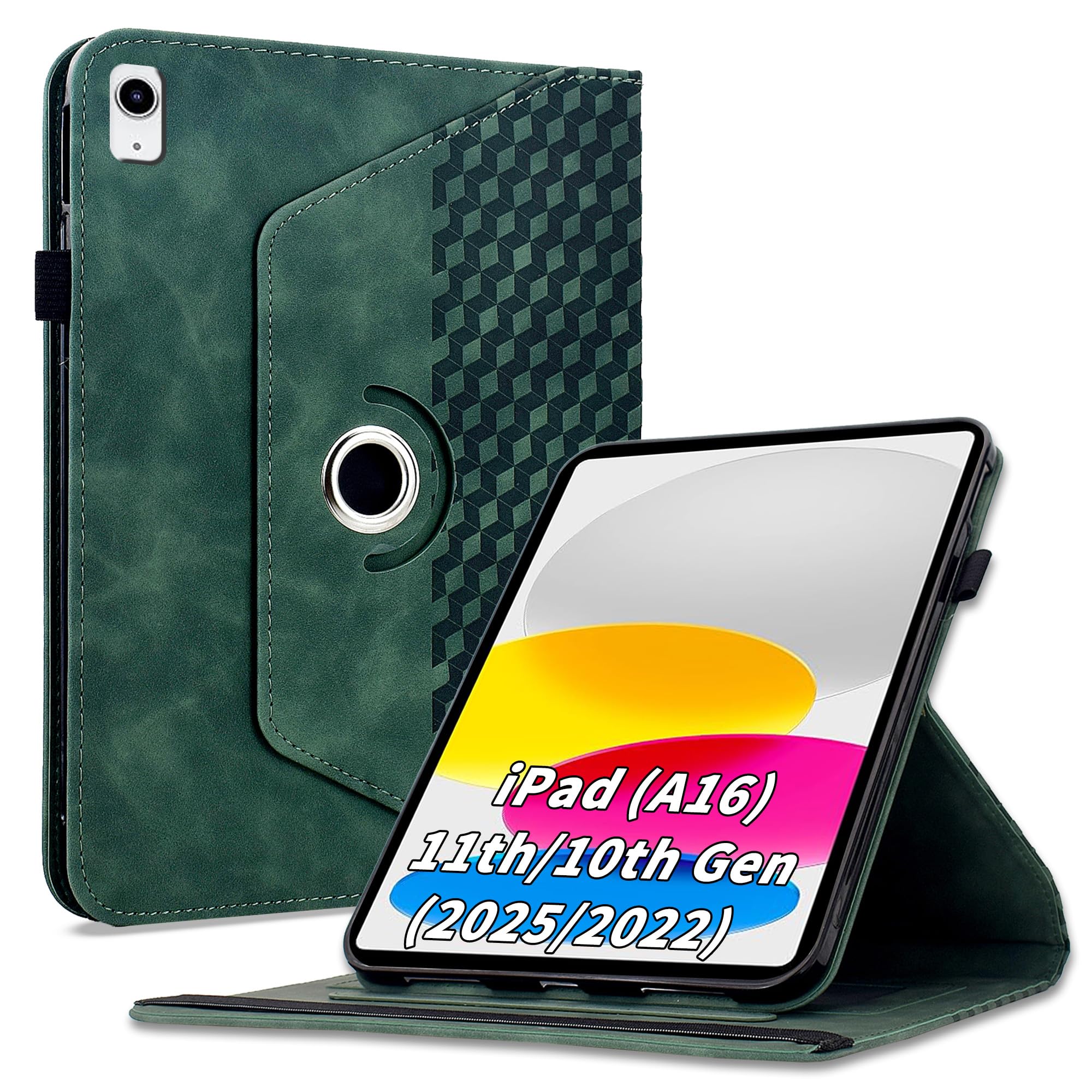 Vkooer 360 Drehbar Hülle Kompatibel mit iPad (A16) 11th/10th Generation (2025/2022),90 Grad Drehbar Ständer Hülle, Auto Schlaf/Aufwach Schutzhülle für iPad 11th 11 inch (2025) Tablet,Grün