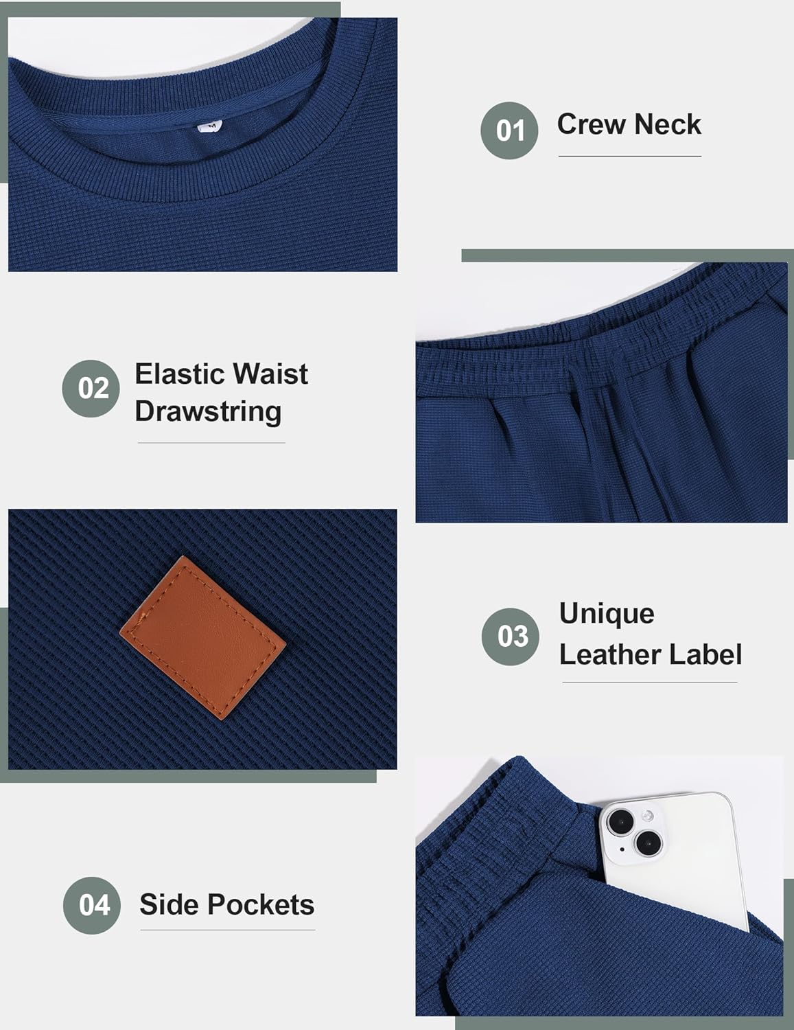 Vssjavun Mens Sweatsuits 2 Piece Sets Waffle Long Sleeve Pullover Sweatsuit Outfits Casual Jogger Suits Sets - Image 5