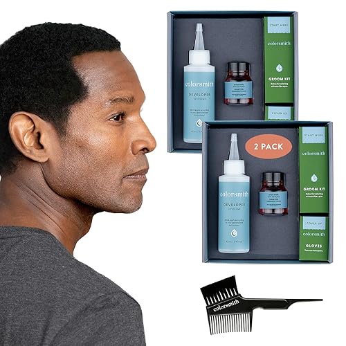 Miniatura 9 de Colorsmith Color de cabello y barba para cobertura total de canas, paquete de 2 unidades, marrón medio, sin amoníaco, kit completo de tinte para
