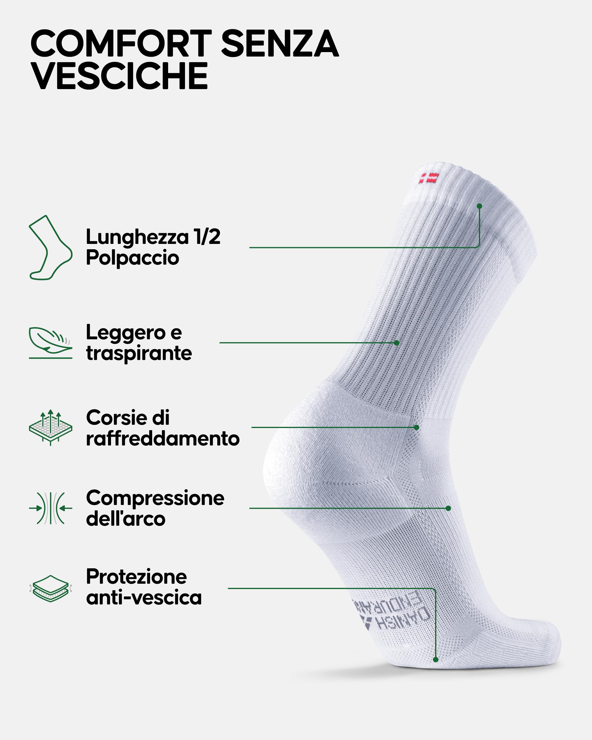 DANISH ENDURANCE Calzini Uomo Running Lunghi, Calze da Corsa Anti-Vesciche, Calzini Estivi per Corsa, Palestra e Allenamento, 3 o 5 Paia