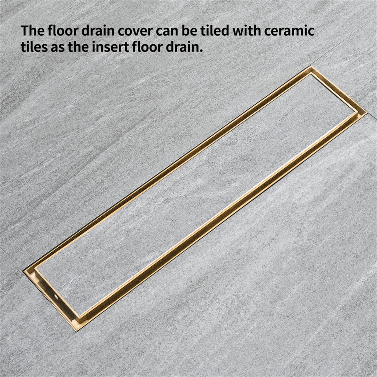 Canaletta Scarico per Doccia, 2 in 1 Piletta Doccia a Pavimento Acciaio Inossidabile Scarico Doccia a Pavimento Canalina di Scarico Doccia con Flangia, Raccogli Capelli Doccia,Brushed Gold