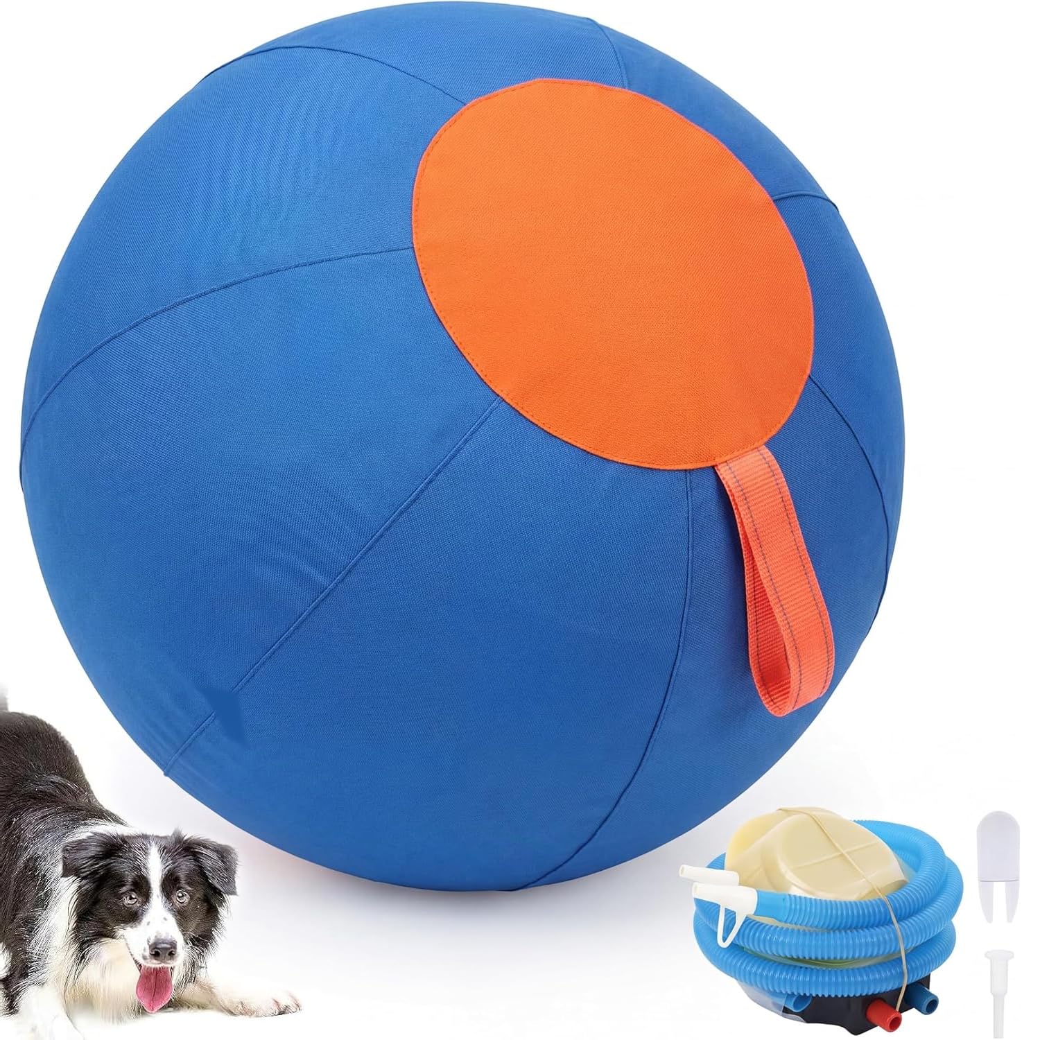 Curlix Herding Ball for Dogs, Giant Ball with Straps, Interactive Dog Toy Balls, Herding Balls for Border Collies, Tear-Resistant Cover and Pump Included for Large Breed Outdoor Play(25 cm)
