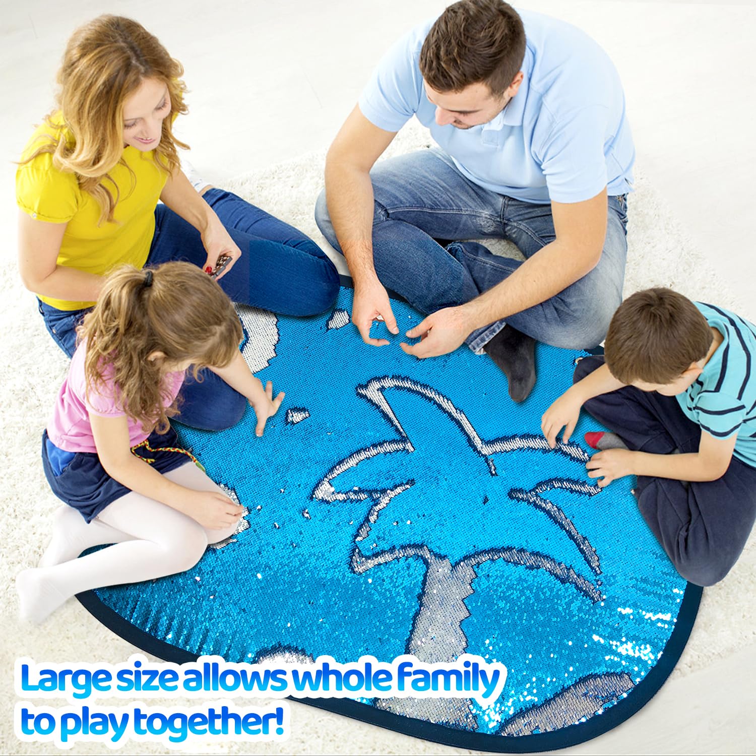 Sensorischer Paillettenstoff, kinderfreundlich, Flip-Glitzer-Wand, Graffiti-Spielzeug mit Aufbewahrungstasche, Heimaktivität und Autismus, therapeutische Verwendung (blau, groß)