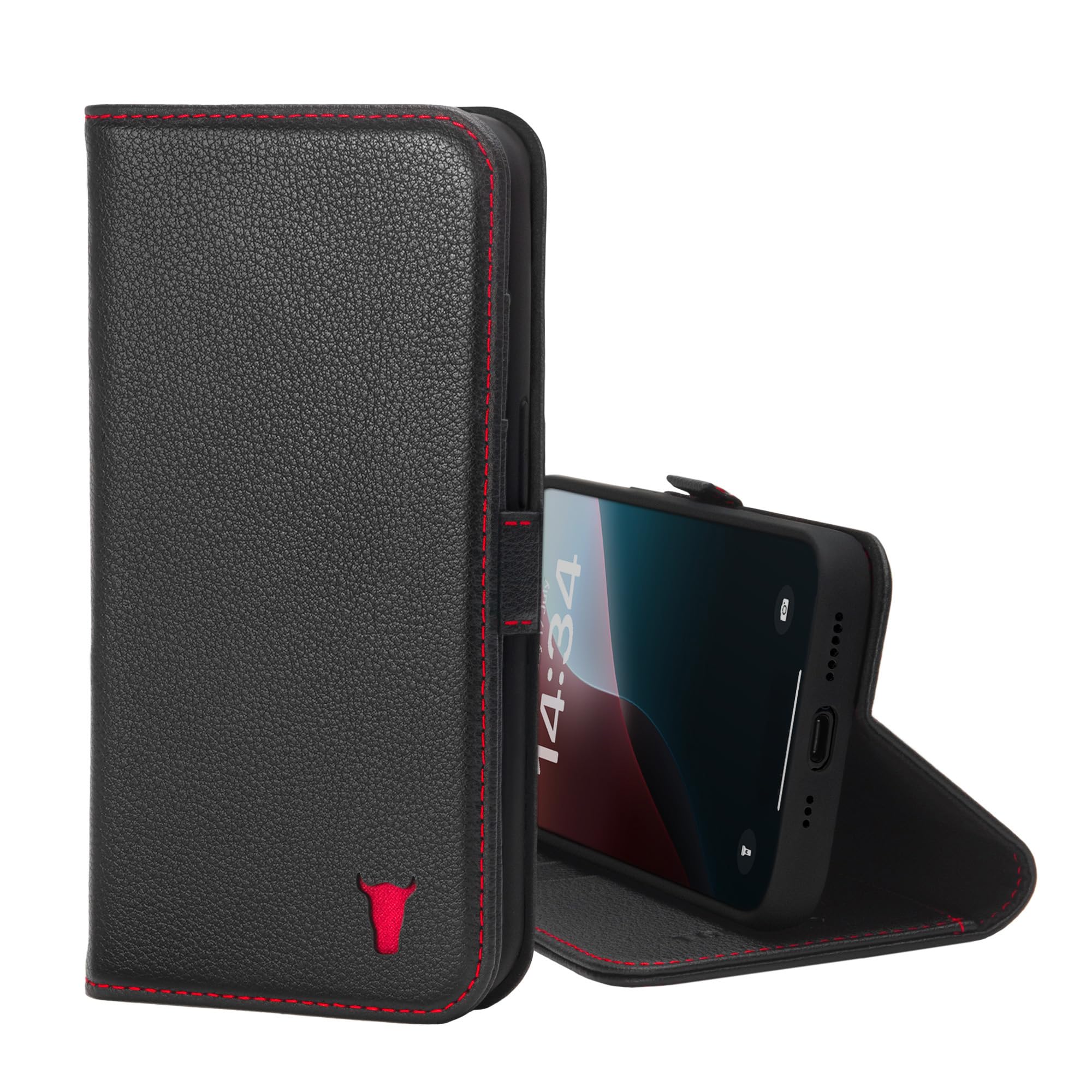 TORRO Hülle Kompatibel mit iPhone 17e und iPhone 16e (6.1” 2026/2025) - Echt Leder Hülle mit Standfunktion und Kartenfächern (Schwarz)