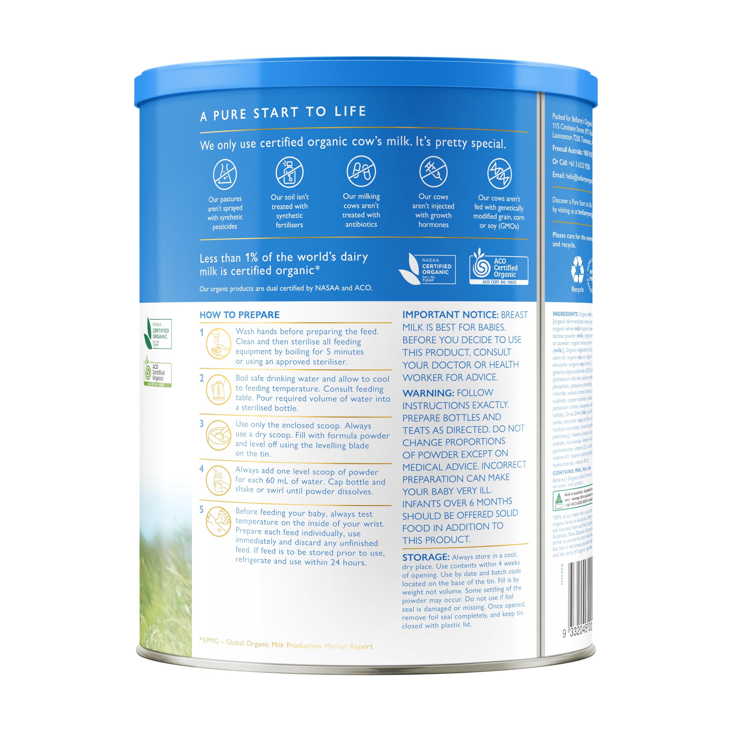 Bellamy's Organic Step 1 Infant Formula 900 g : Amazon.com.au: Grocery