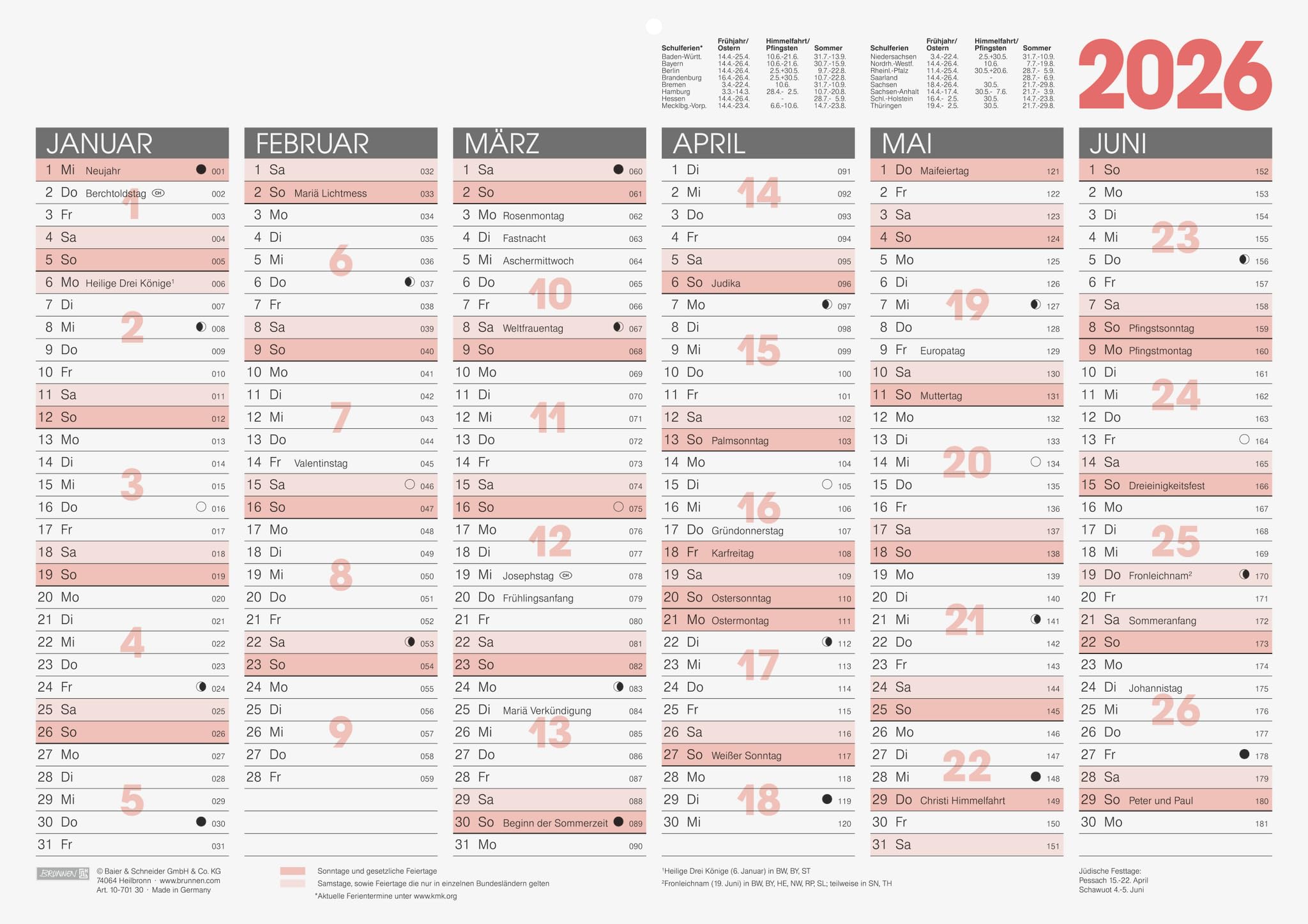 BRUNNEN Blackboard Calendar 2026 | A3 Landscape