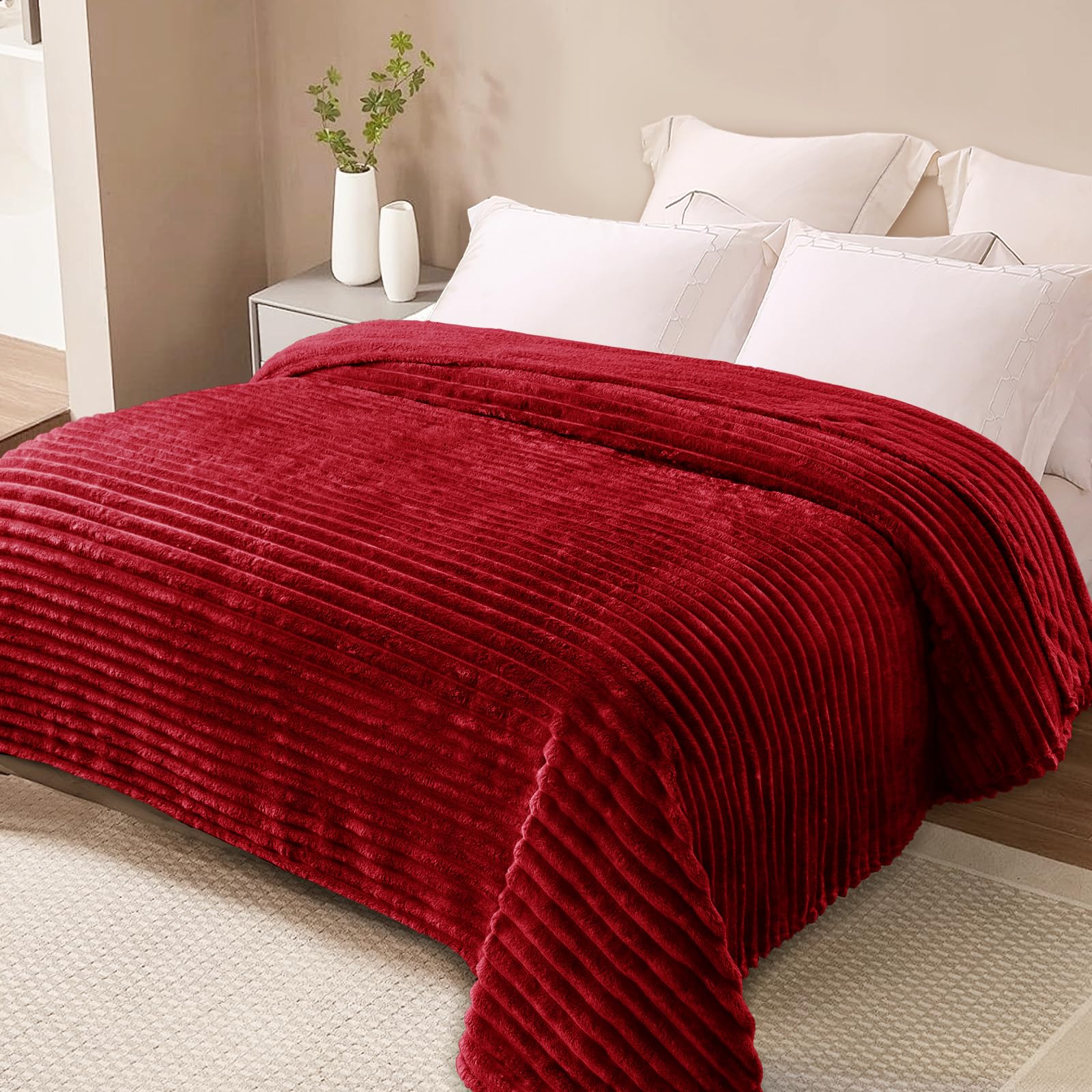 Exclusivo Mezcla Double Size Flannel Fleece Blanket, Super Soft Striped Jacquard Bed Blanket - Image 3
