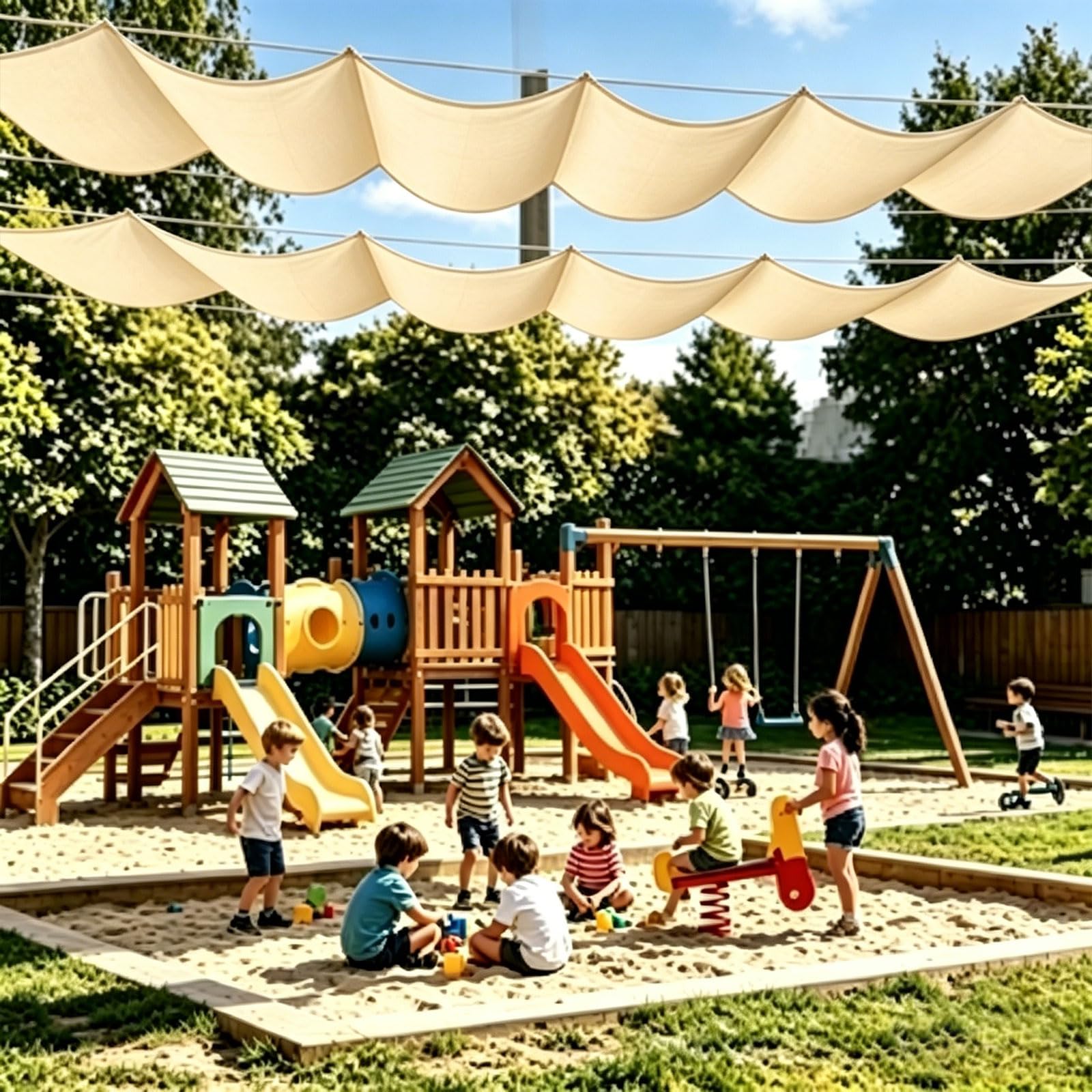 Żagiel Przeciwsłoneczny 2.5 x 2.5 m Prostokątny, Blokujący 98% Uv, Wodoodporny Zadaszenie Ogrodowe Kątowe Z Darmową Liną Na Taras Ogrodowy, Kolor kremowy