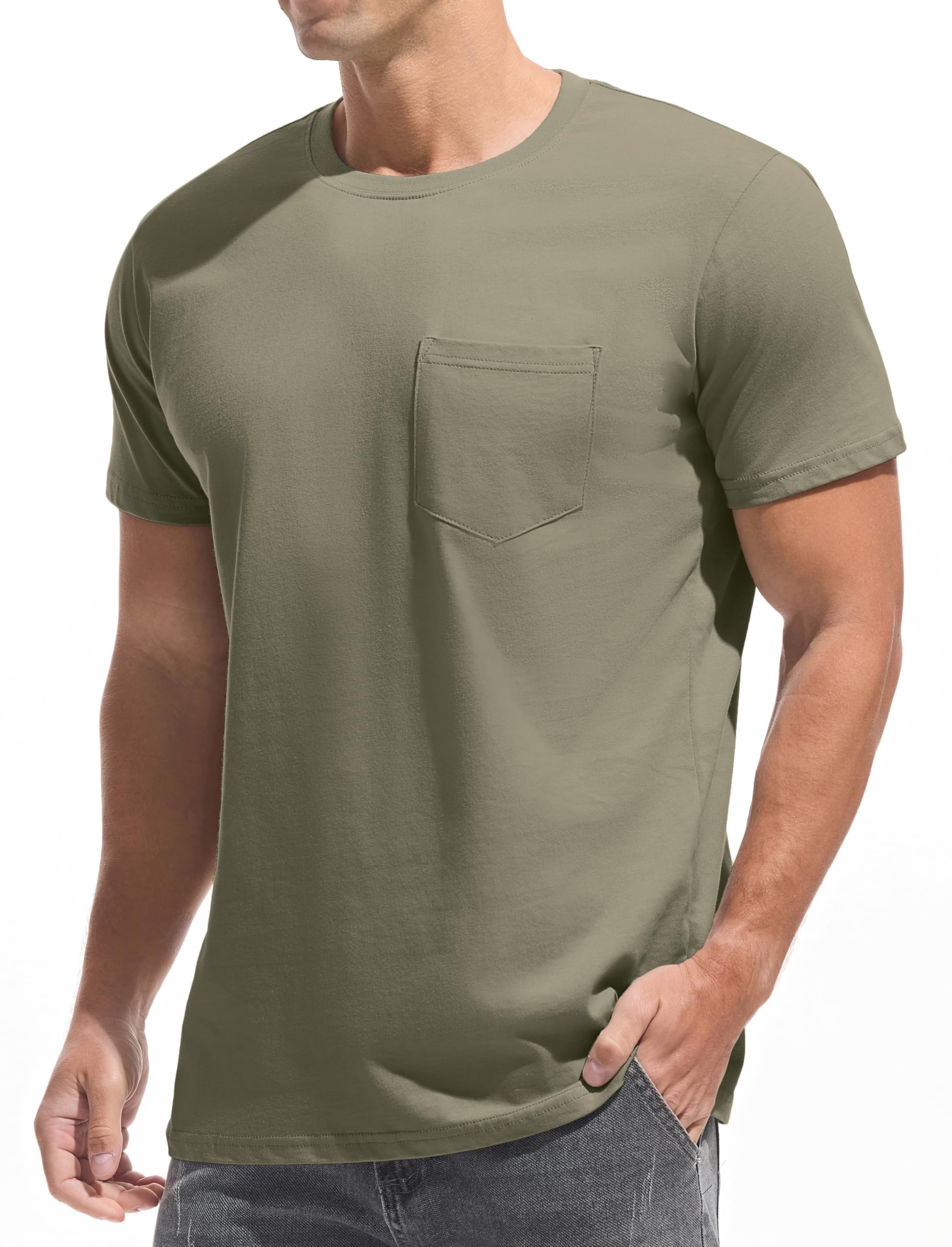 JEEGAL Herren T-Shirt 100% Baumwolle | Klassisches Rundhals-Shirt mit Brusttasche | Basic Kurzarmoberteil für Freizeit & Büro