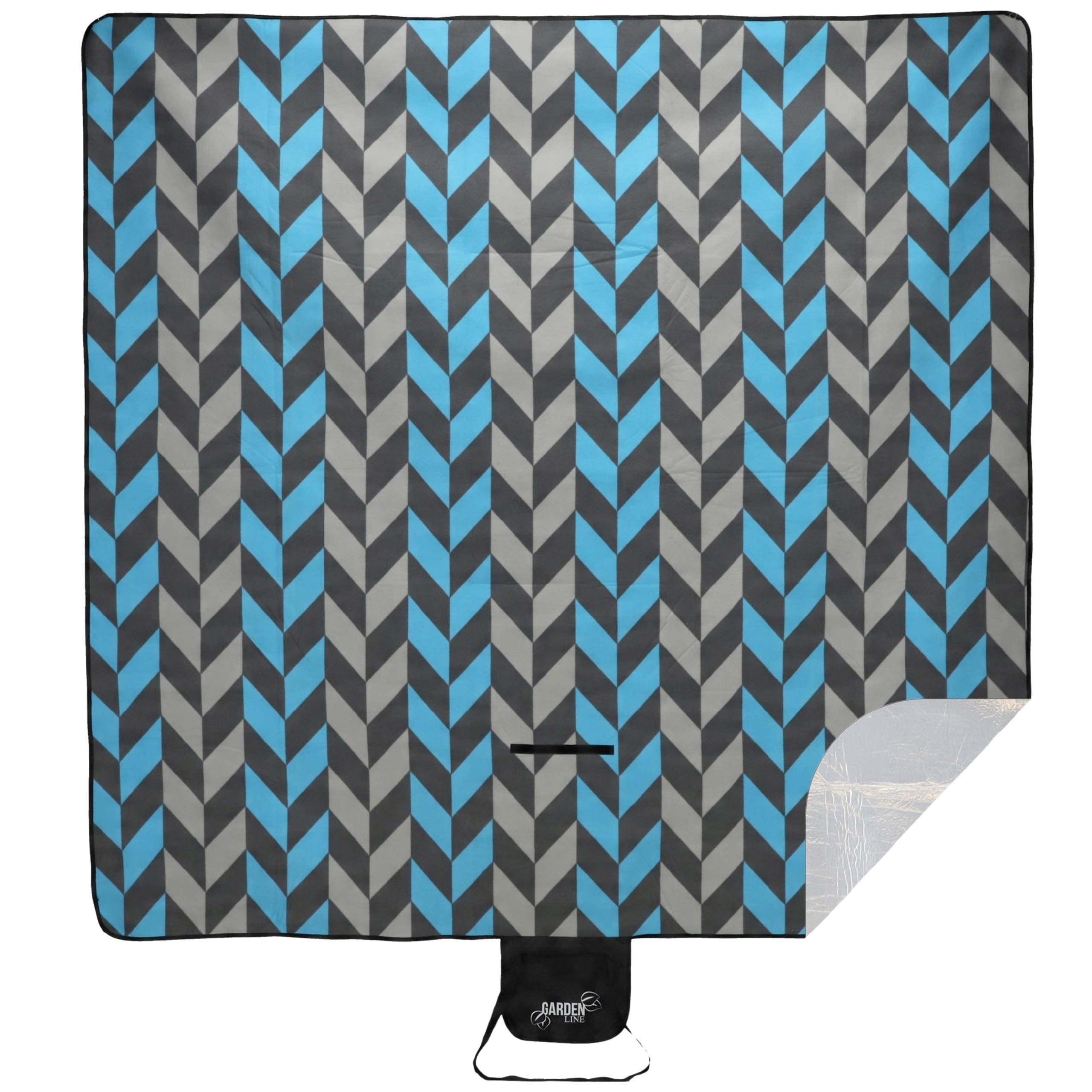 Koc piknikowy Z IZOLACJĄ TERMICZNĄ, mata PLAŻOWA, koc WODOODPORNY z uchwytem (niebiesko-szary, 200x200cm)