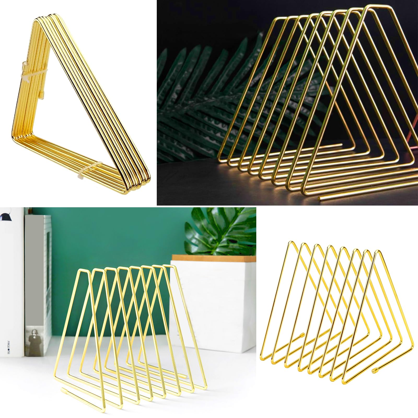 Metall Dreieck Bücherregal, Dreieckig Zeitungshalter, Halter Dreieck Desktop Metall, 7 Steckplätze Zeitungsständer, Dokumente Ordner Ständer, für Zierpflanzen, Bücherregal, Zeitschriftenständer, Gold