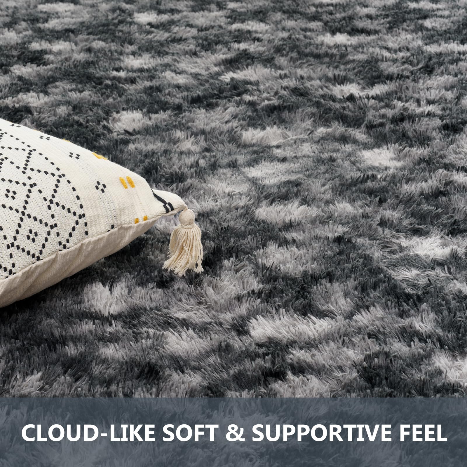 Vamcheer Tappeto Moderni Soggiorno Peloso- 8mm Tappeti Camera da Letto Avabile in Lavatrice,Tappeto pelo lungo Antiscivolo, Carpet da Salotto,Bambini,Ginnastica, 120x170 Tie-dye/Grigio scuro