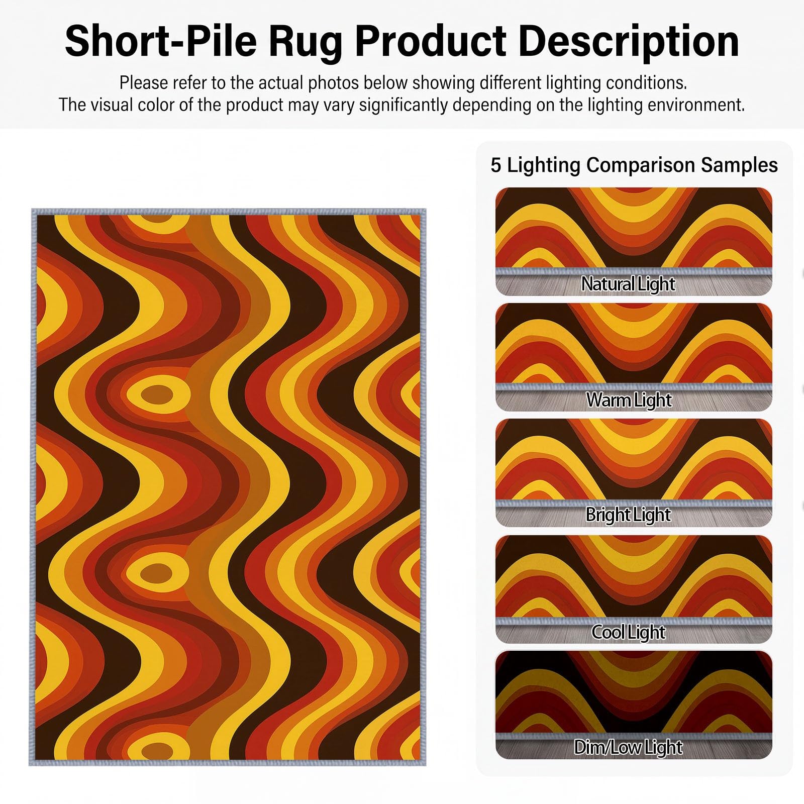 Générique Rayures Ondulées Abstraites Orange-Brun Tapis Salon 80 x 150 cm, Lavable en Machine Antidérapant Tapis Vintage pour Chambre Descente de Lit Salle a Manger Bureau
