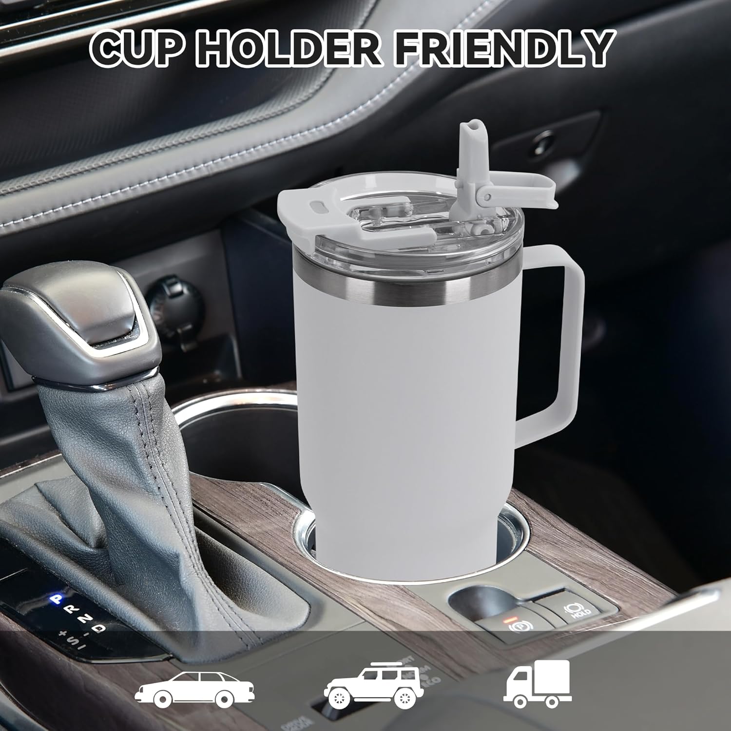 30oz Tumbler with Handle, Insulated Leak Proof Coffee Travel Mug with Straw Lid Double Wall Stainless Steel Vacuum Tumblers Metal Cup Keep Hot and Iced Drink for Gym, Office, Camping, White 1 Pack - Image 4