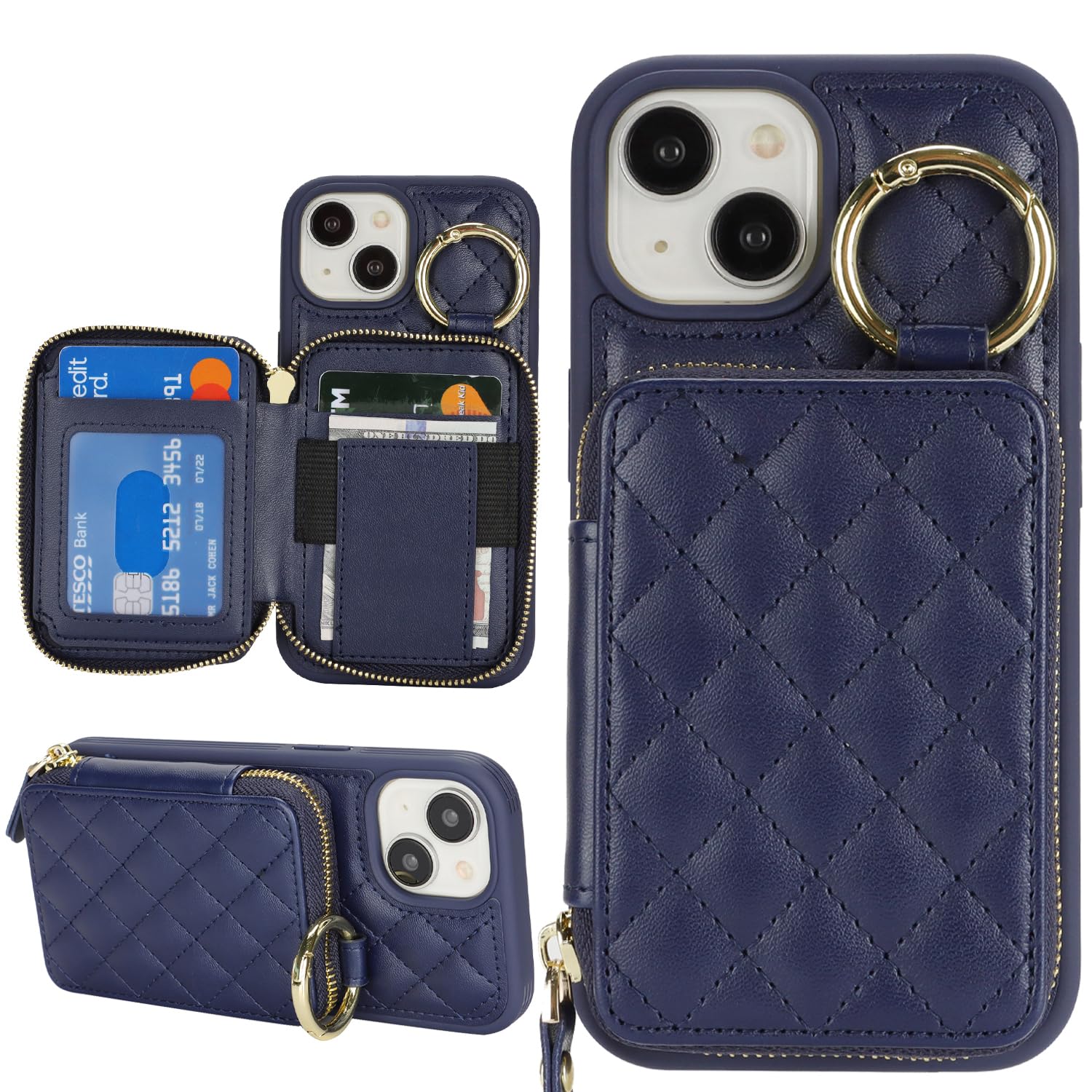 Hamany for iPhone 14 Case Wallet with Card Holder,for iPhone 14 Phone case Wallet with Zipper with Slot Kickstand Stand Case for Women and Man 5G 6.1